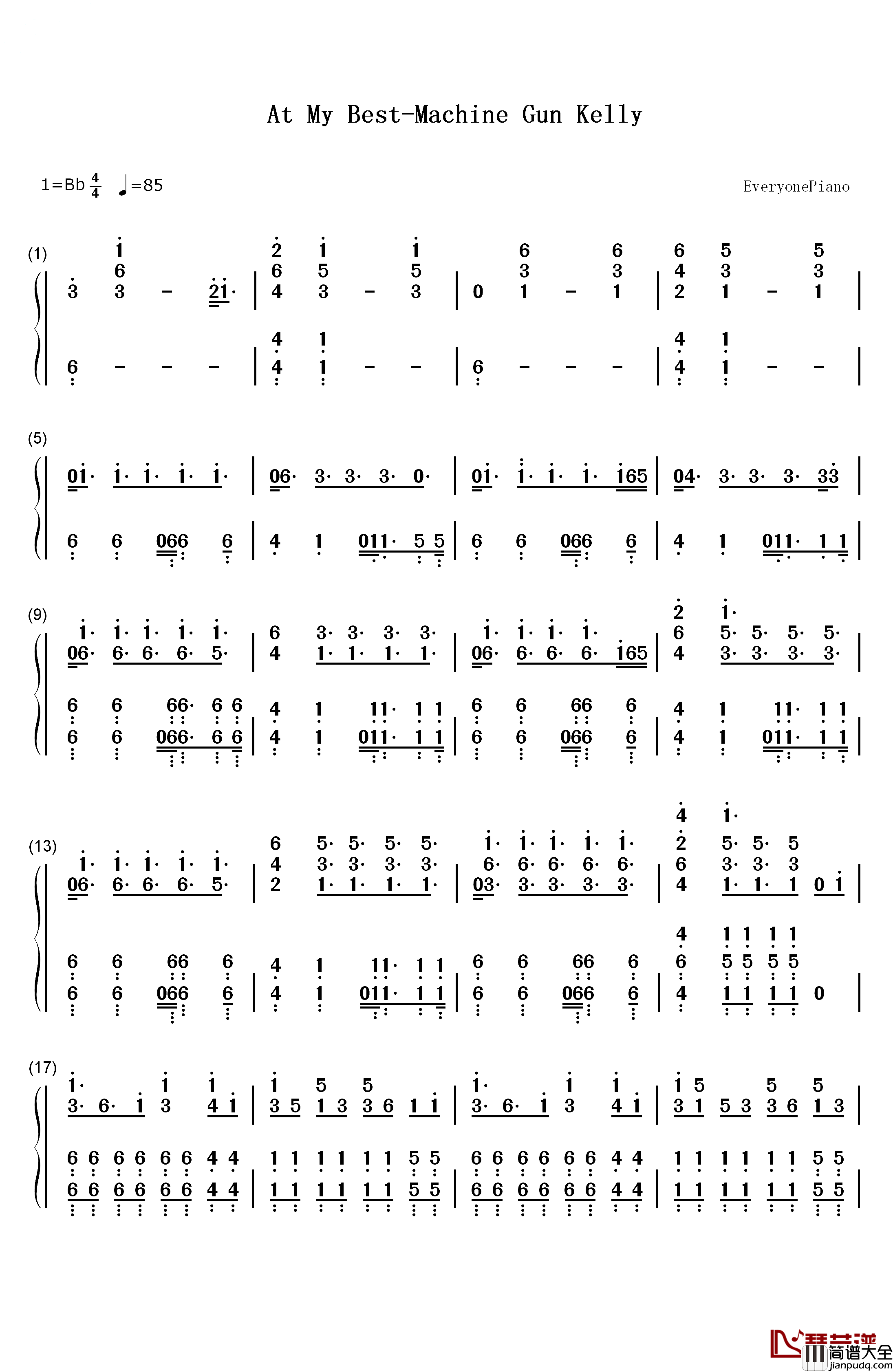 At_My_Best钢琴简谱_数字双手_Machine_Gun_Kelly