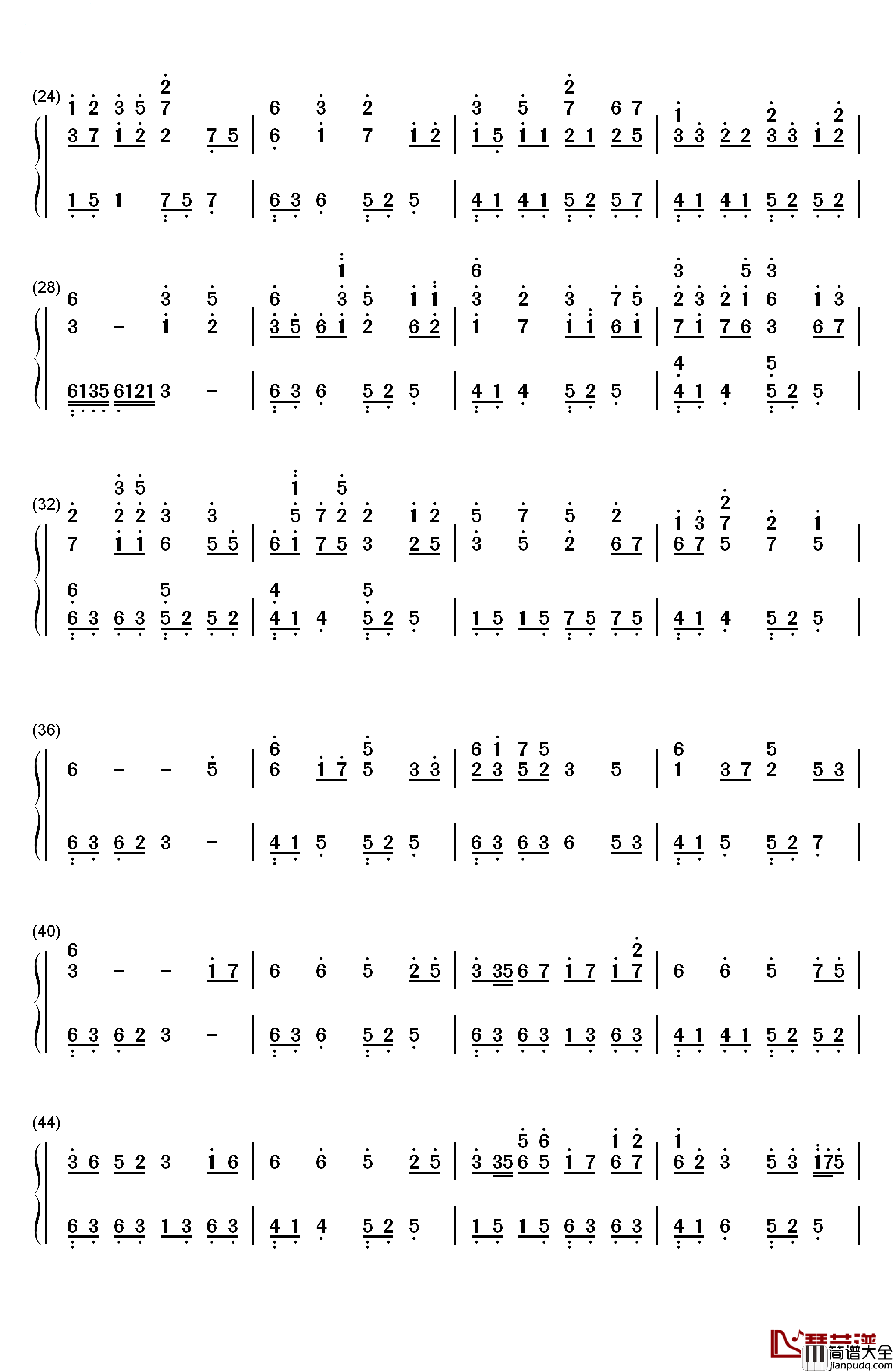 忆红莲钢琴简谱_数字双手_洛天依