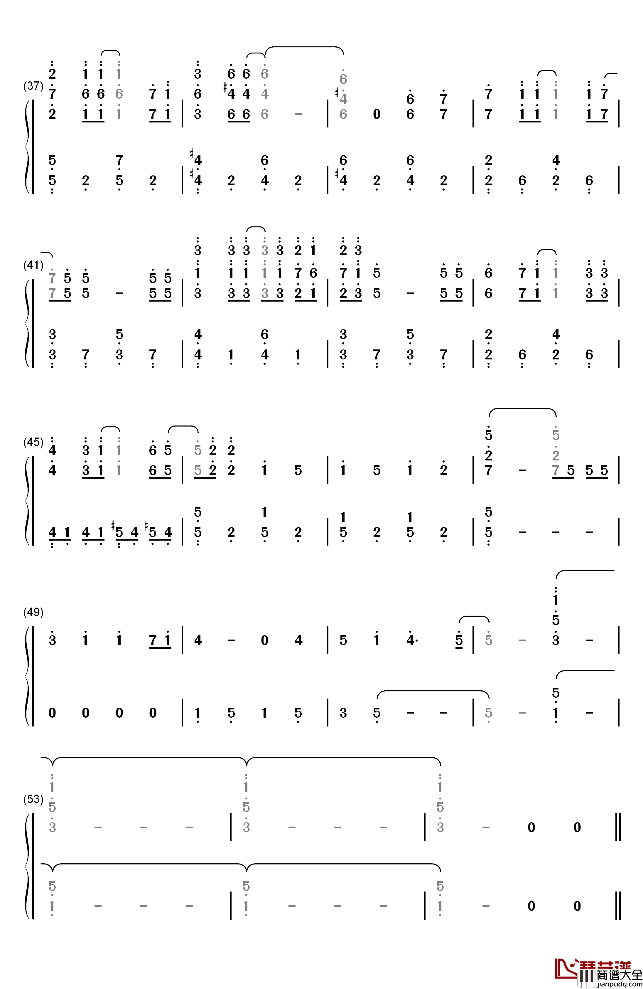 フリージア钢琴简谱_数字双手_Uru