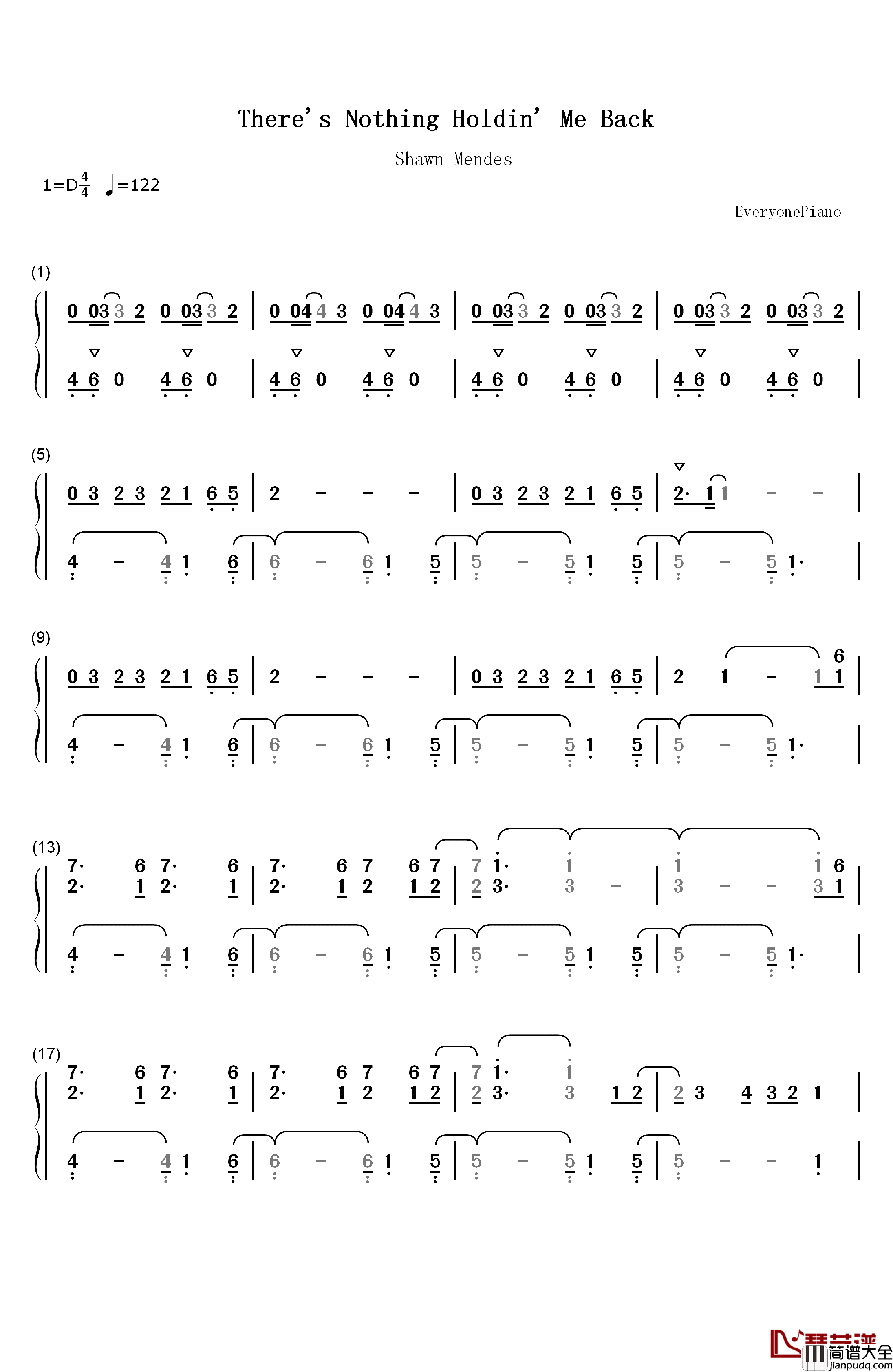 There's_Nothing_Holdin'_Me_Back钢琴简谱_数字双手_Shawn_Mendes
