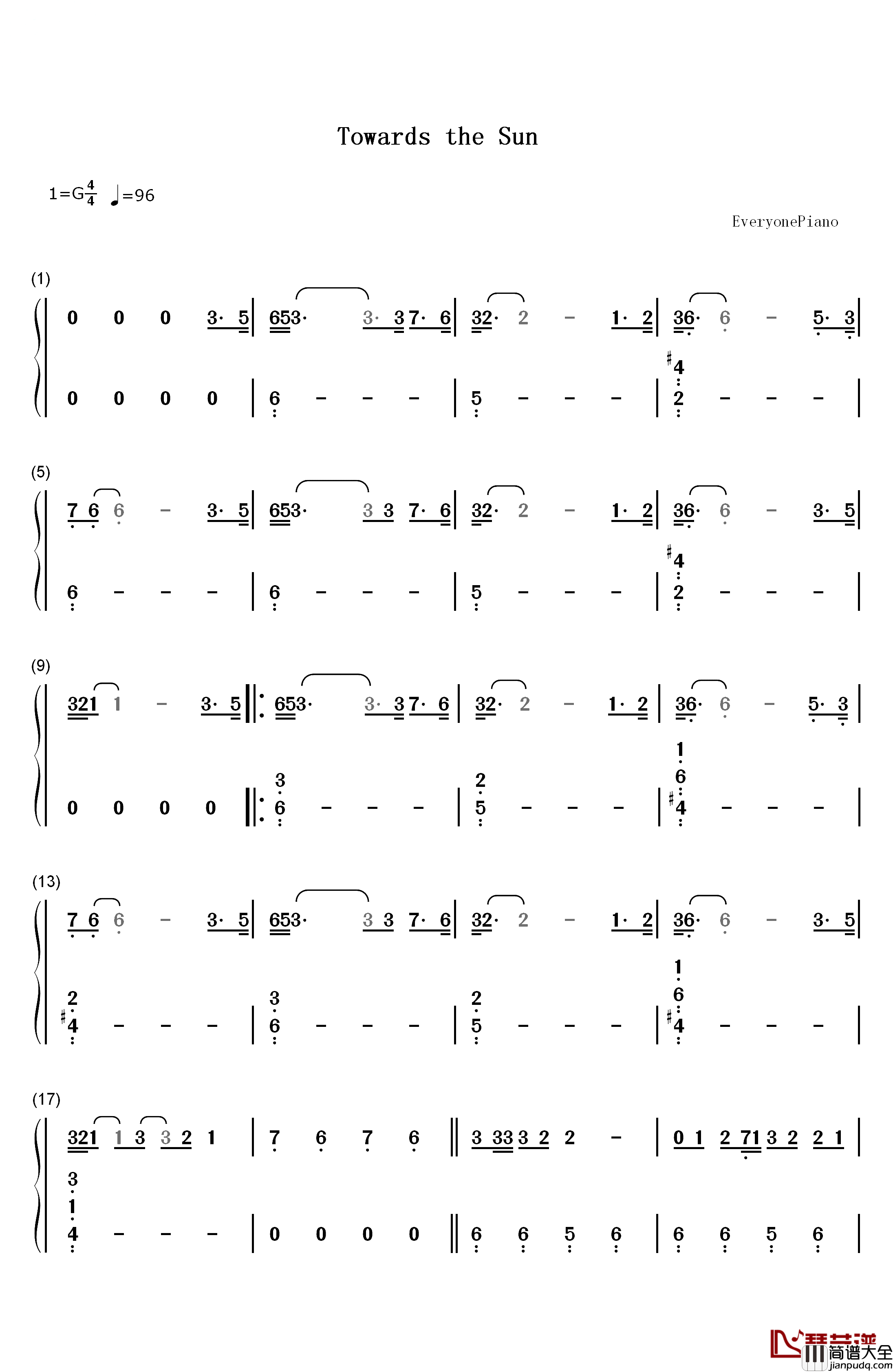 Towards_the_Sun钢琴简谱_数字双手_Rihanna