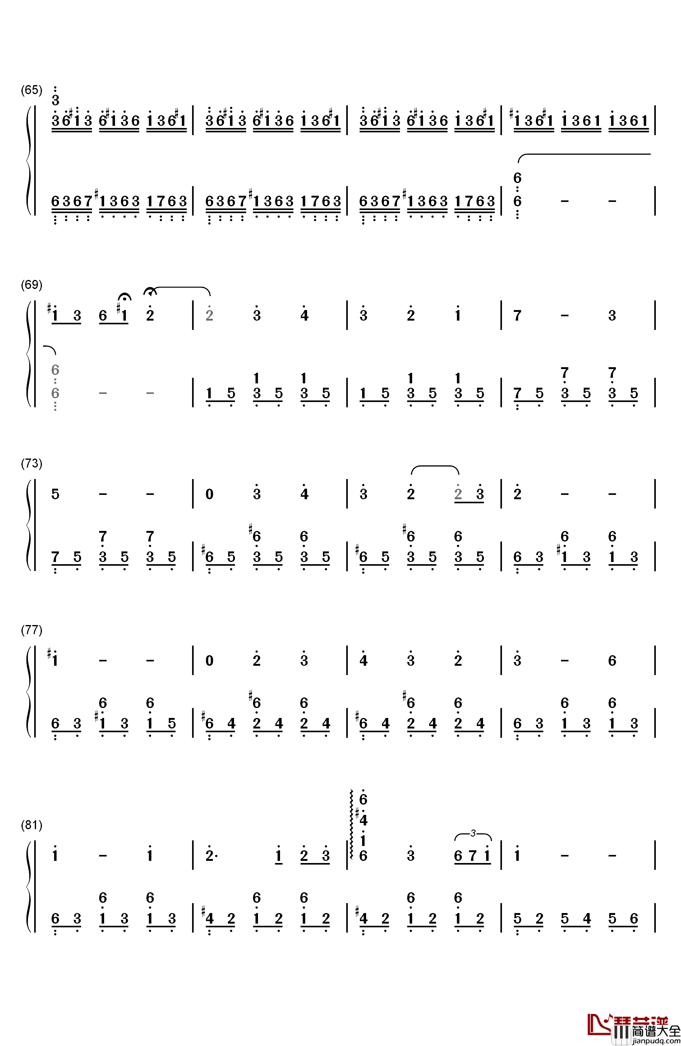 水之韵钢琴简谱_数字双手_鲜远