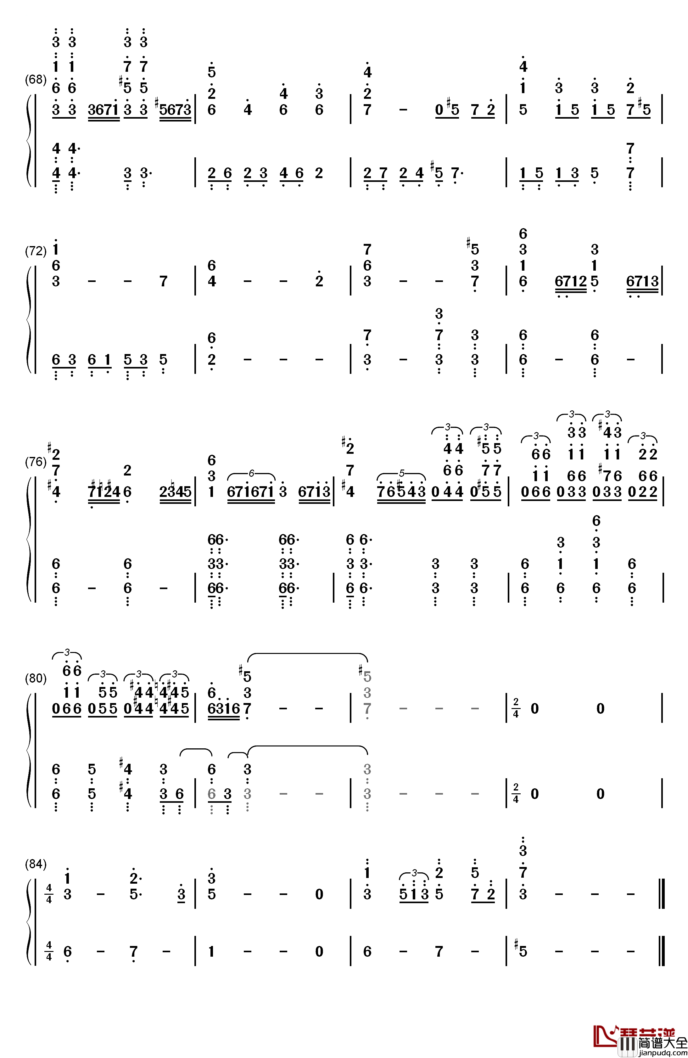 ピアノ协奏曲第1番“蝎火”_钢琴简谱_数字双手_wac