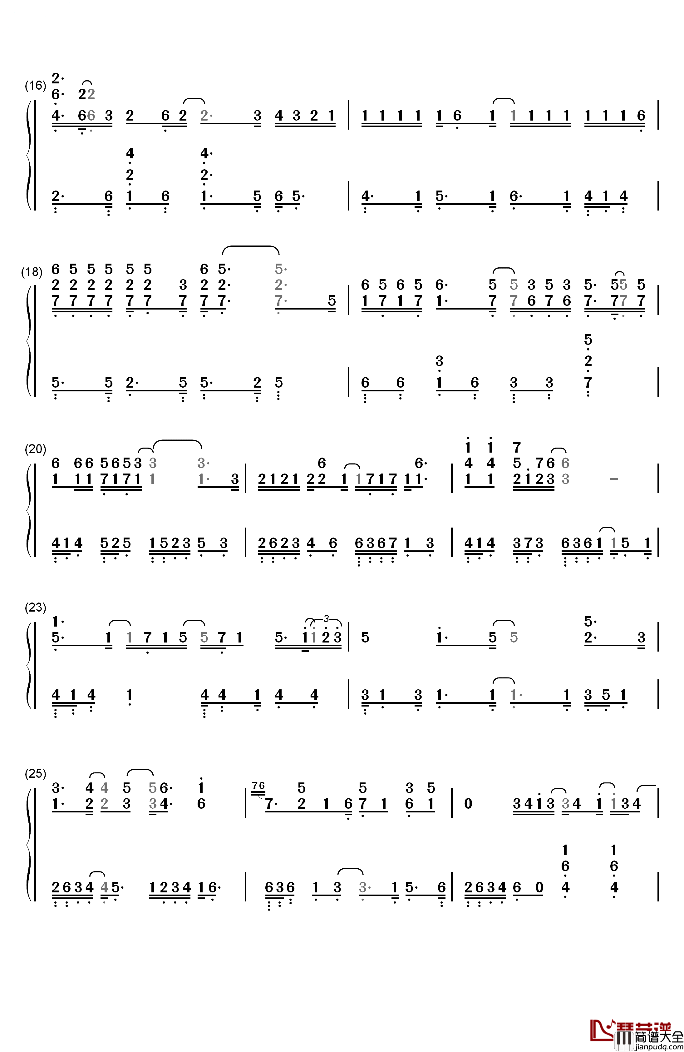 漂洋过海来看你钢琴简谱_数字双手_朱亚文__王丽坤