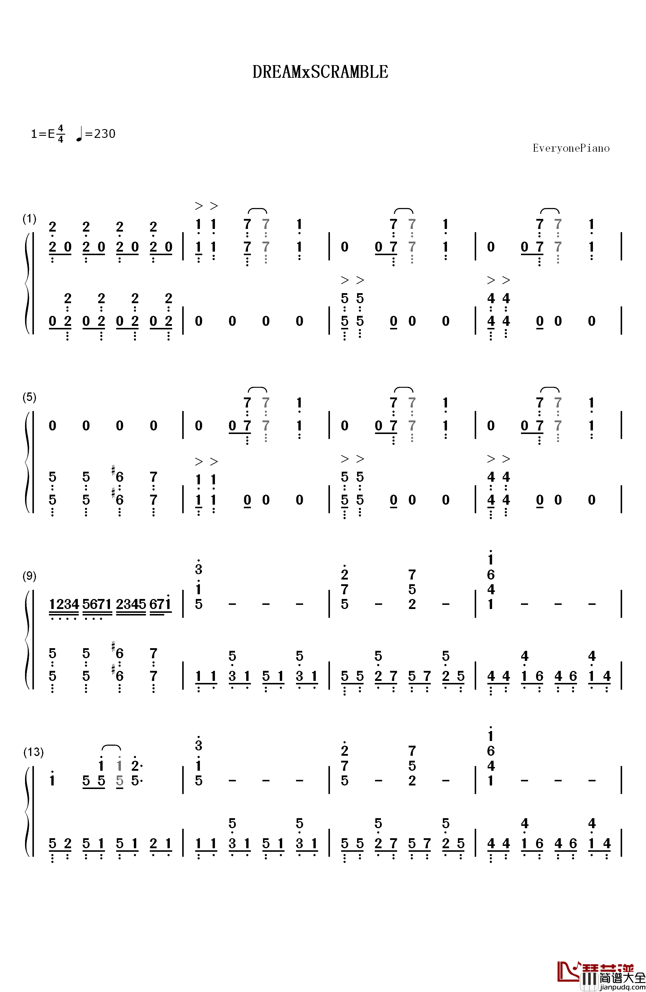 DREAMxSCRAMBLE钢琴简谱_数字双手_AiRI