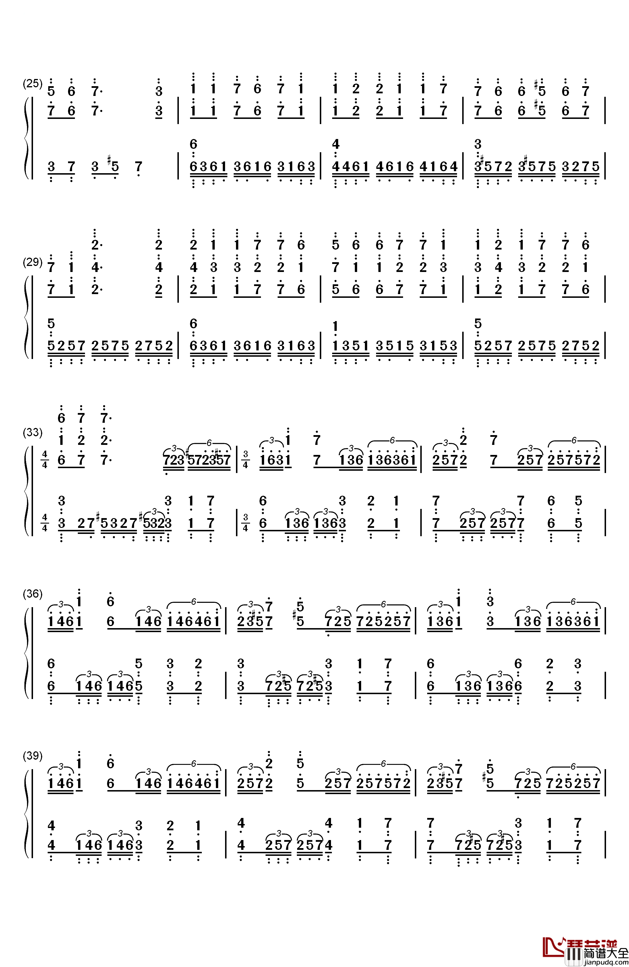 昨日的天明钢琴简谱_数字双手_原创