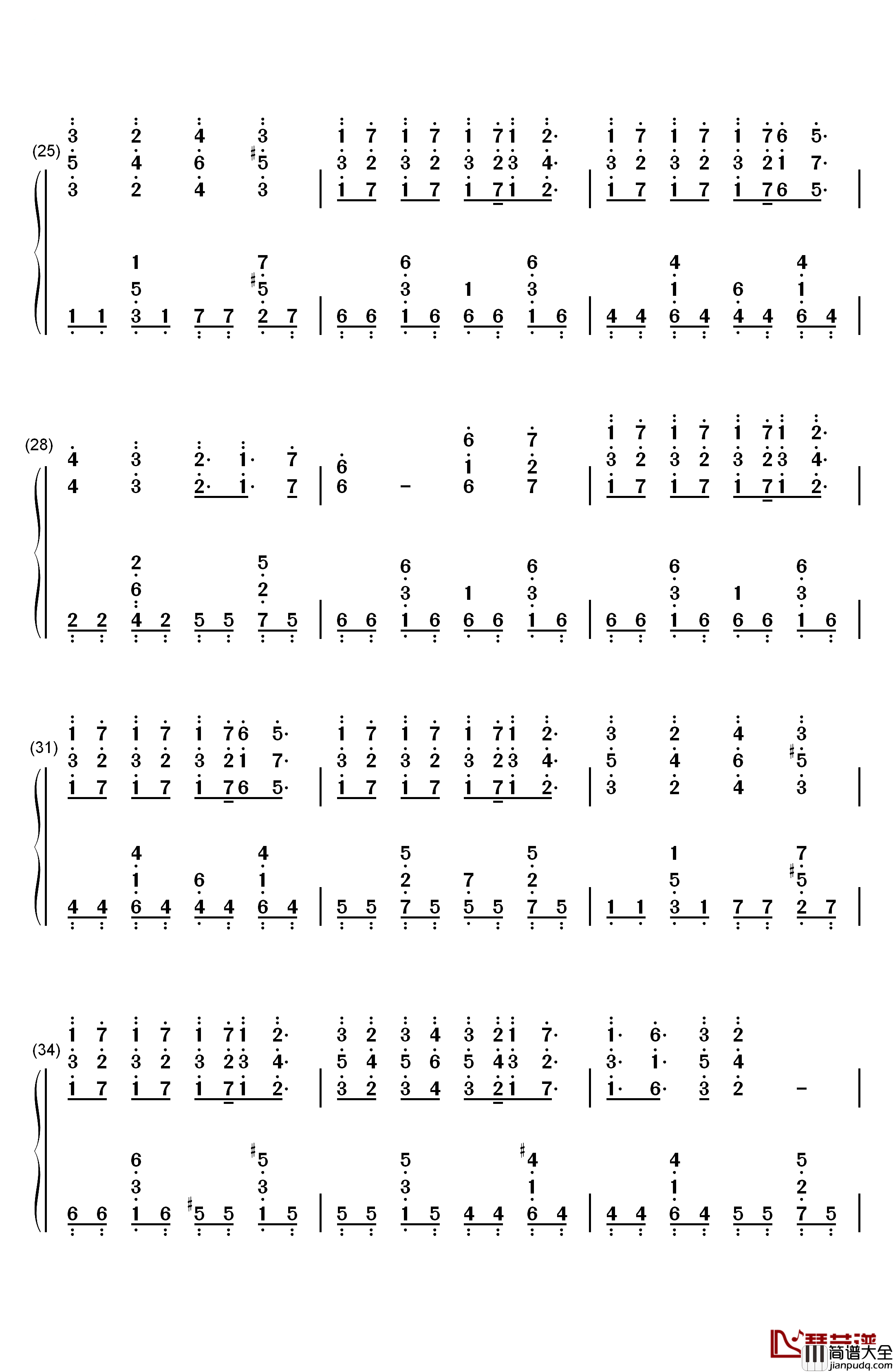 爱恨的泪钢琴简谱_数字双手_SNH48