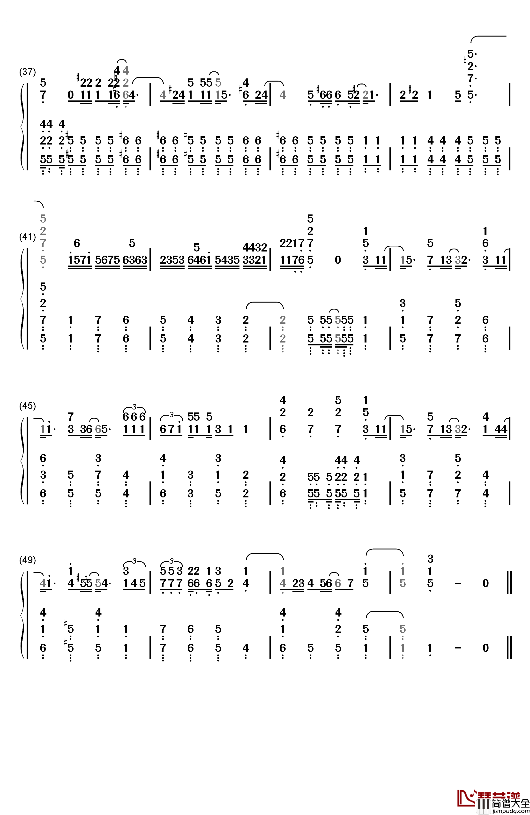 单车钢琴简谱_数字双手_陈奕迅
