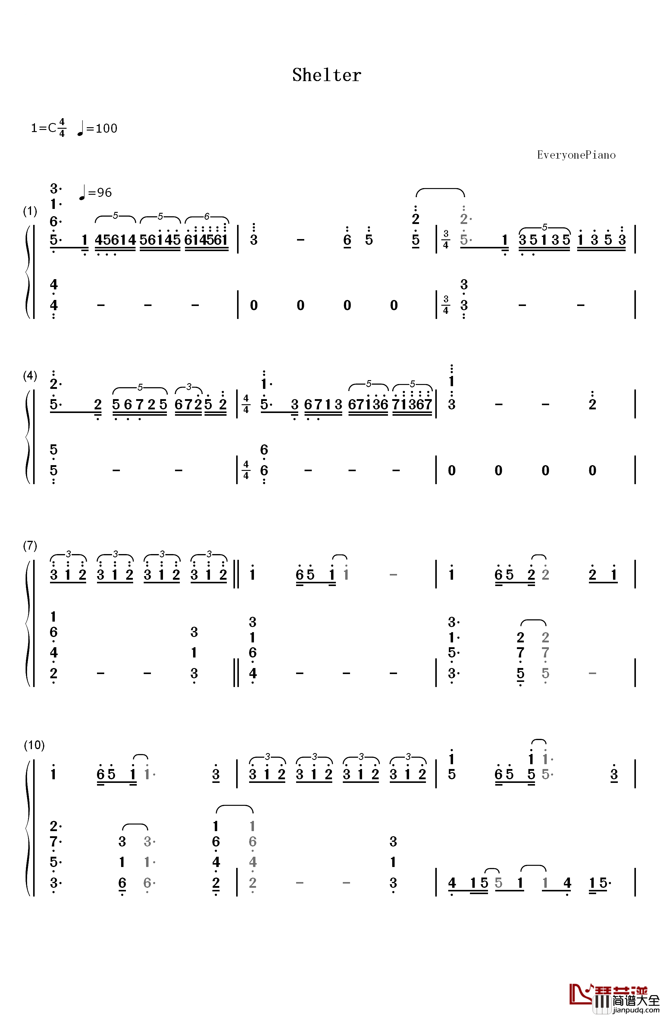 Shelter钢琴简谱_数字双手_Porter_Robinson&Madeon