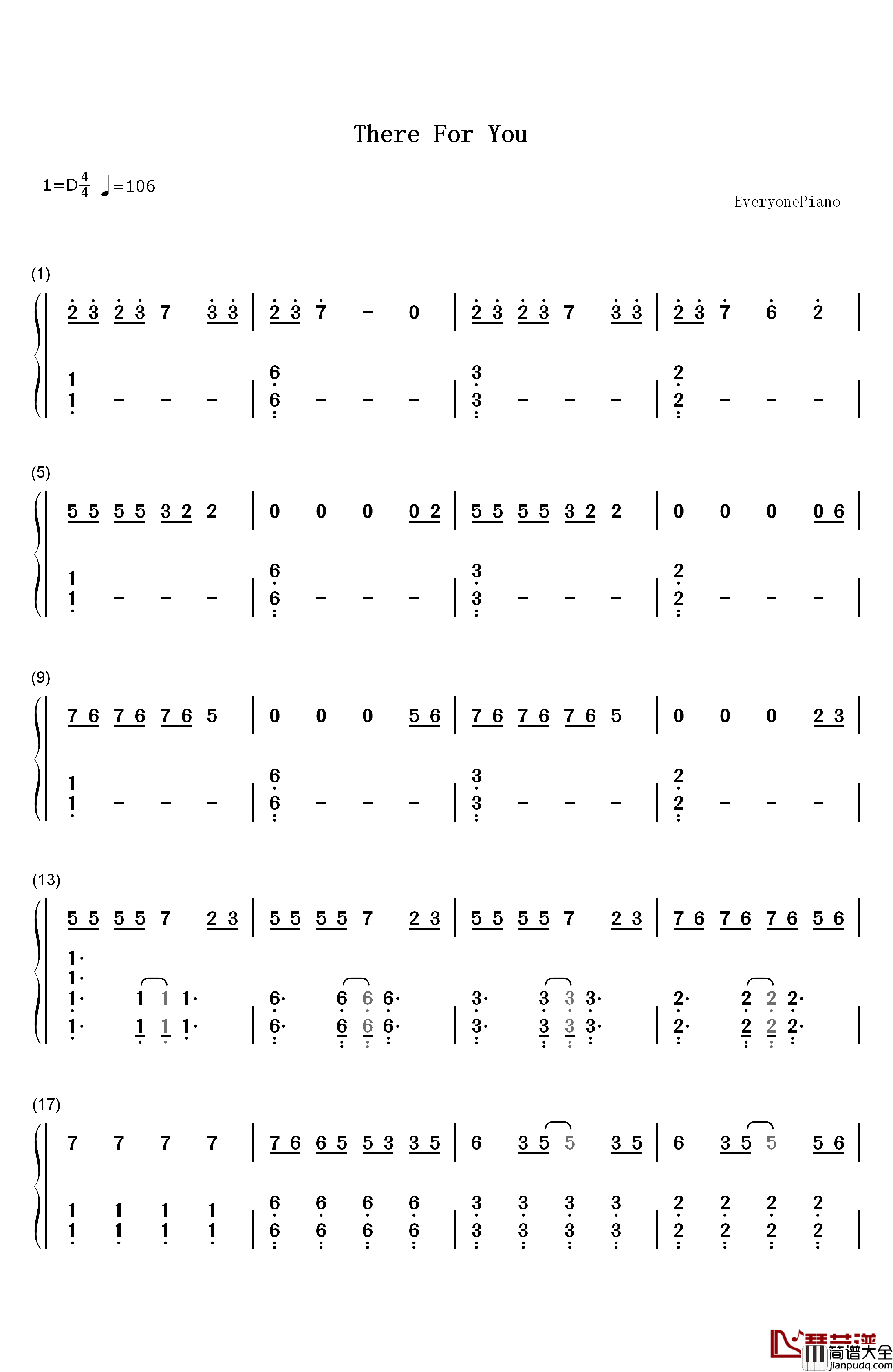 There_for_You钢琴简谱_数字双手_Martin_Garrix