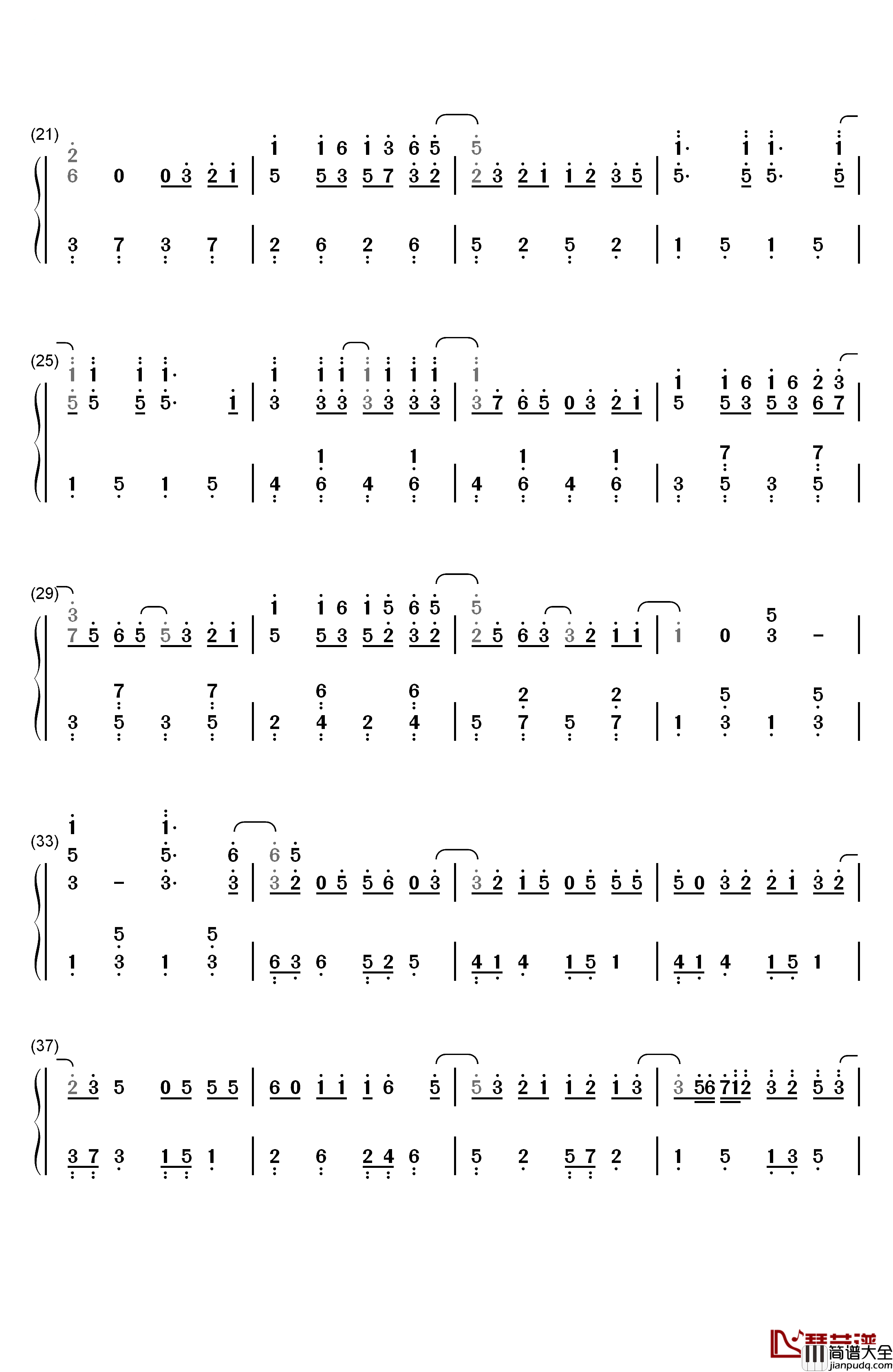 想像フォレスト钢琴简谱_数字双手_IA