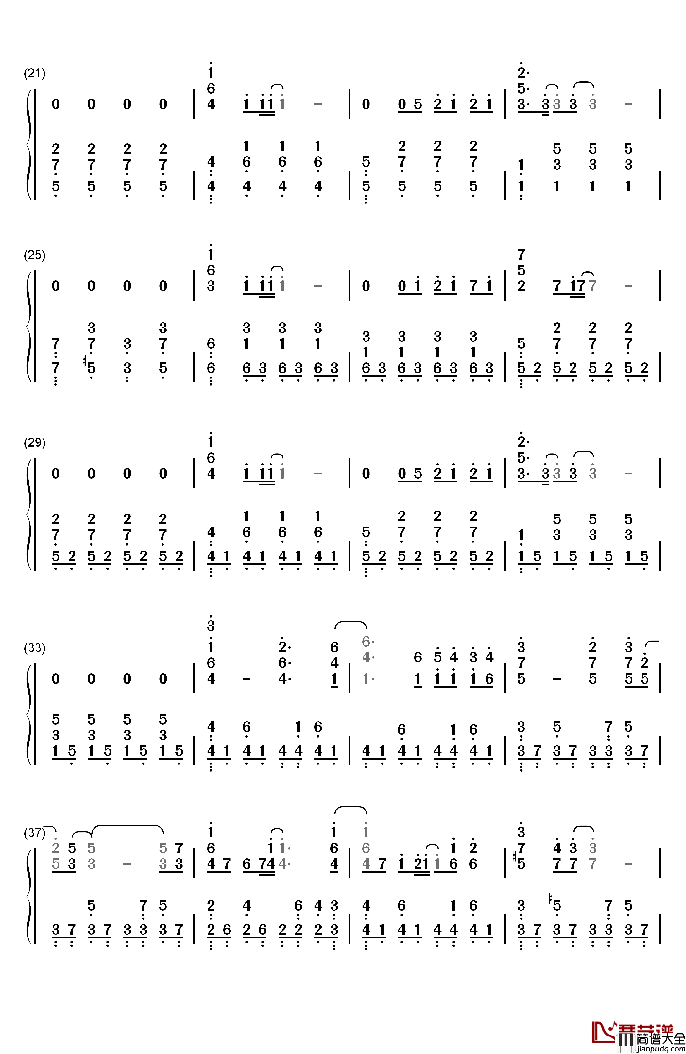 God_knows...钢琴简谱_数字双手_平野绫