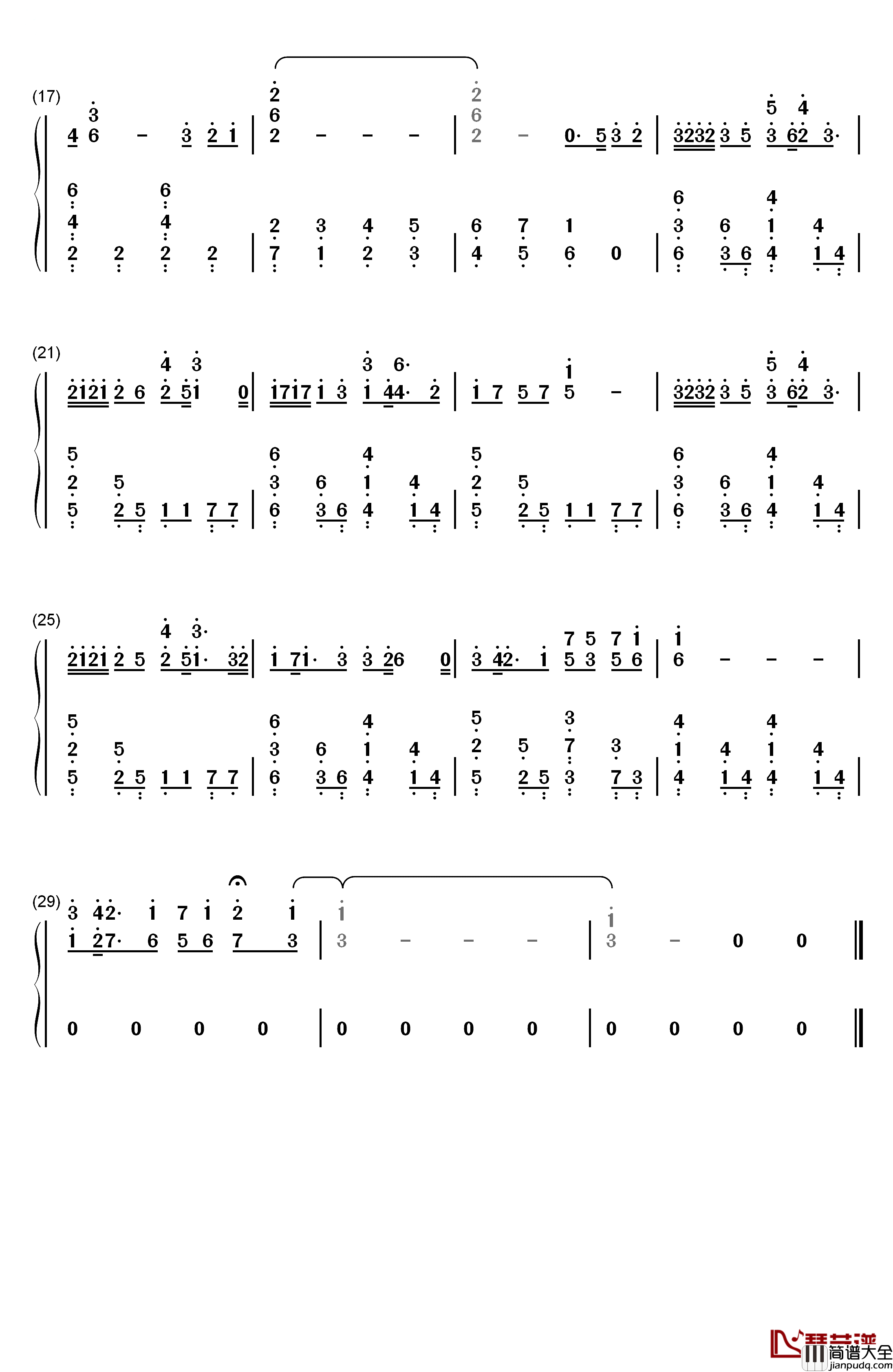 君ノ记忆钢琴简谱_数字双手_mao