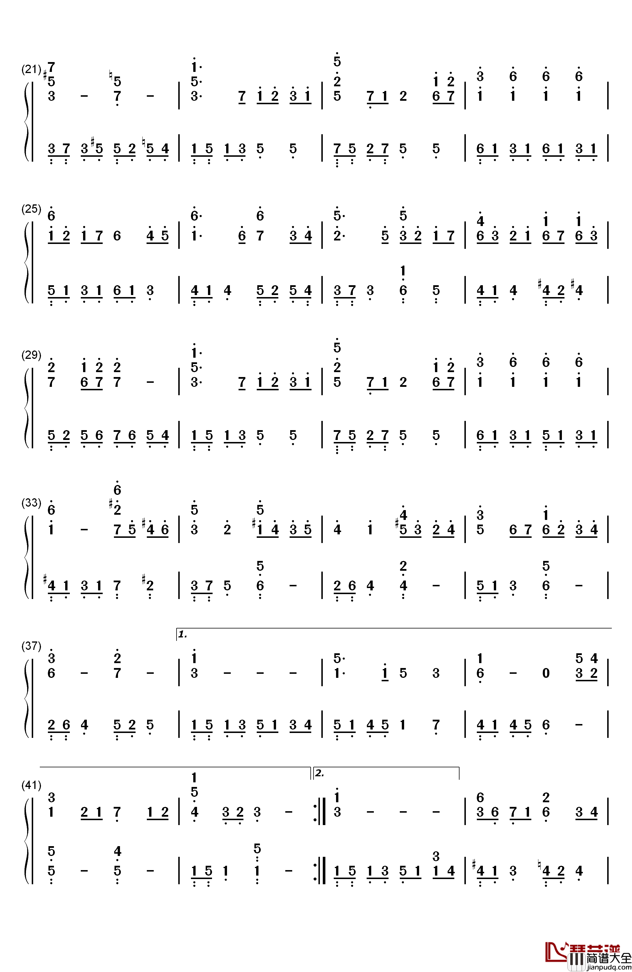 樱花书签钢琴简谱_数字双手_AKB48