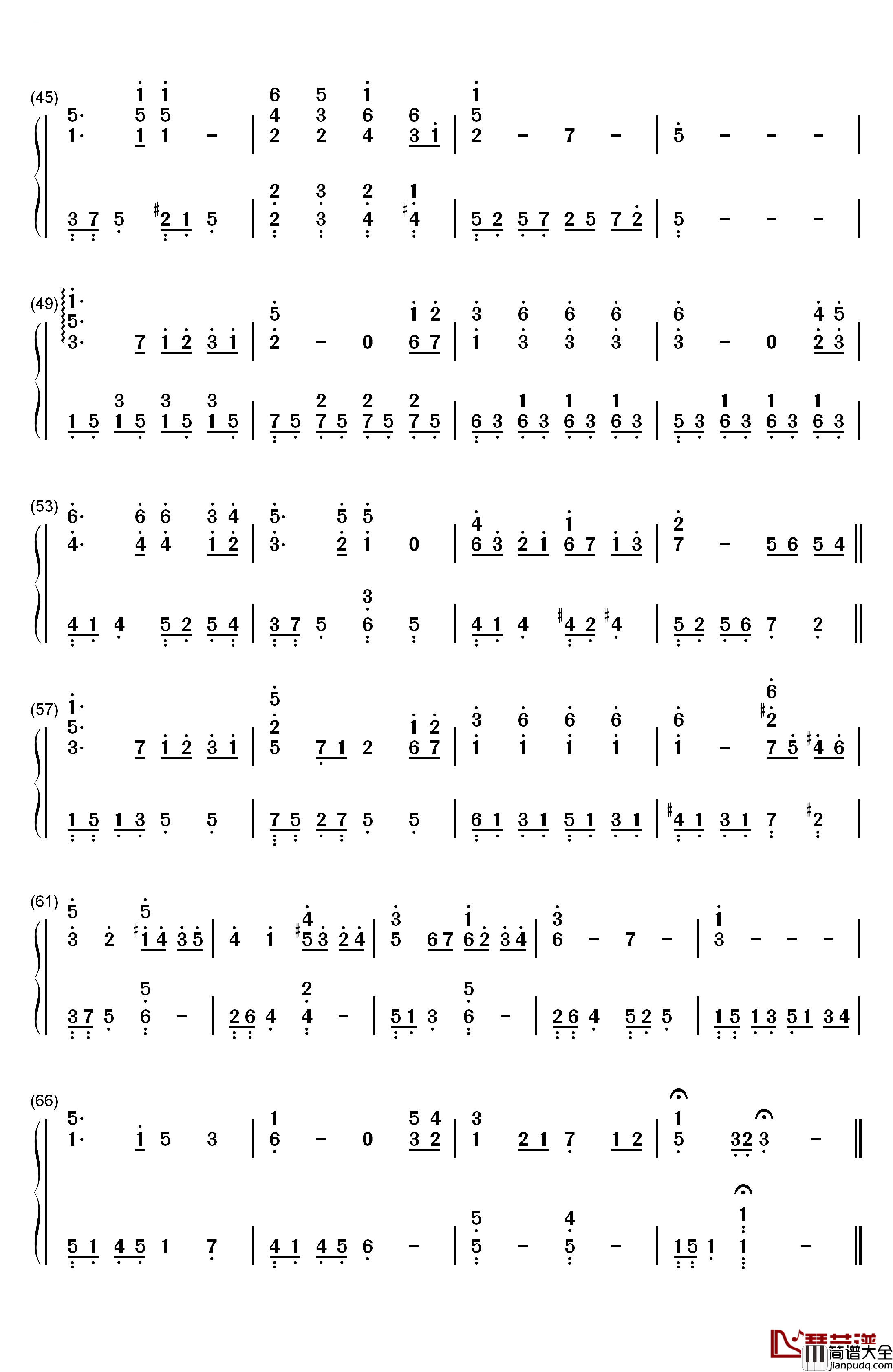 樱花书签钢琴简谱_数字双手_AKB48