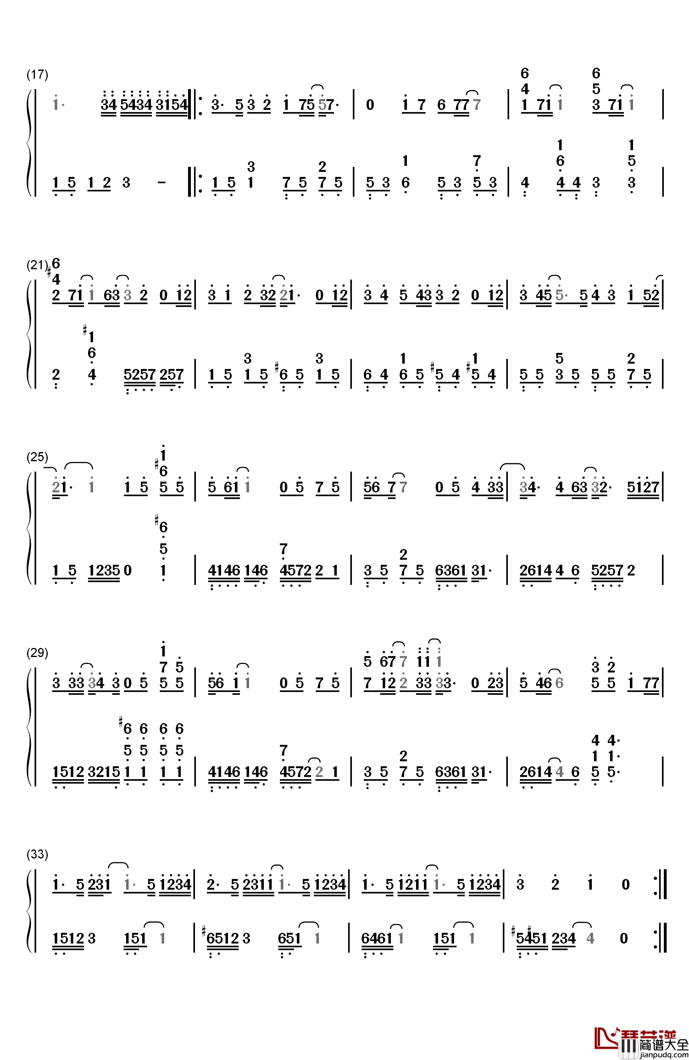 淘汰钢琴简谱_数字双手_陈奕迅