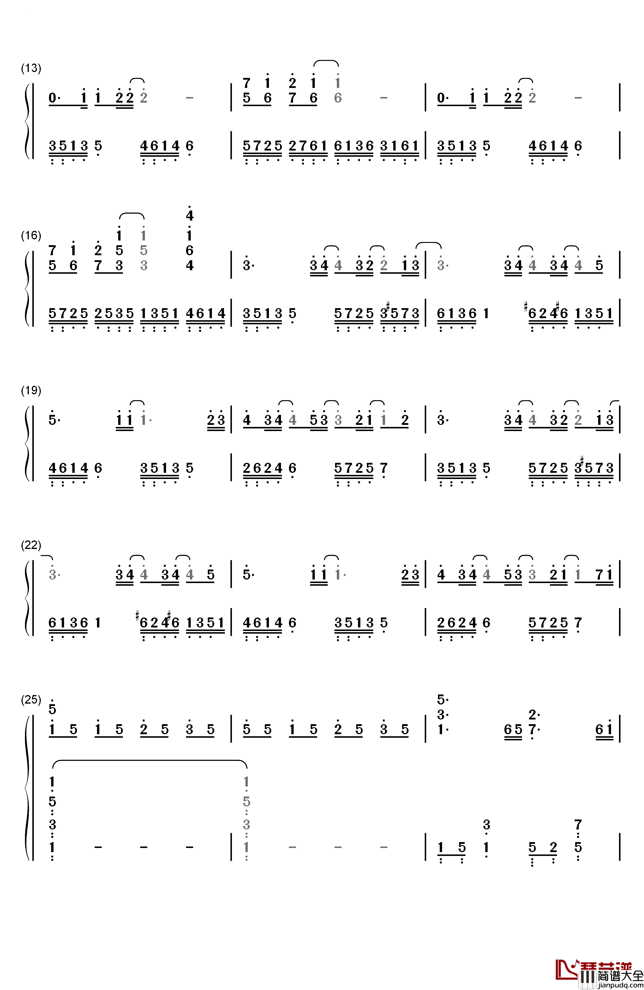 ハナミズキ钢琴简谱_数字双手_一青窈