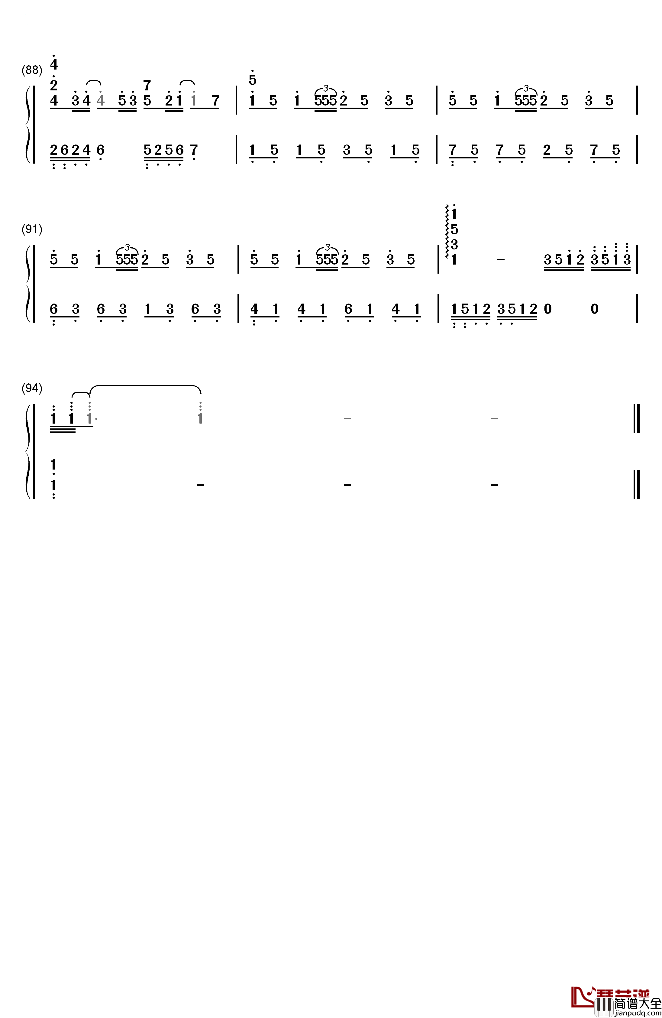 ハナミズキ钢琴简谱_数字双手_一青窈