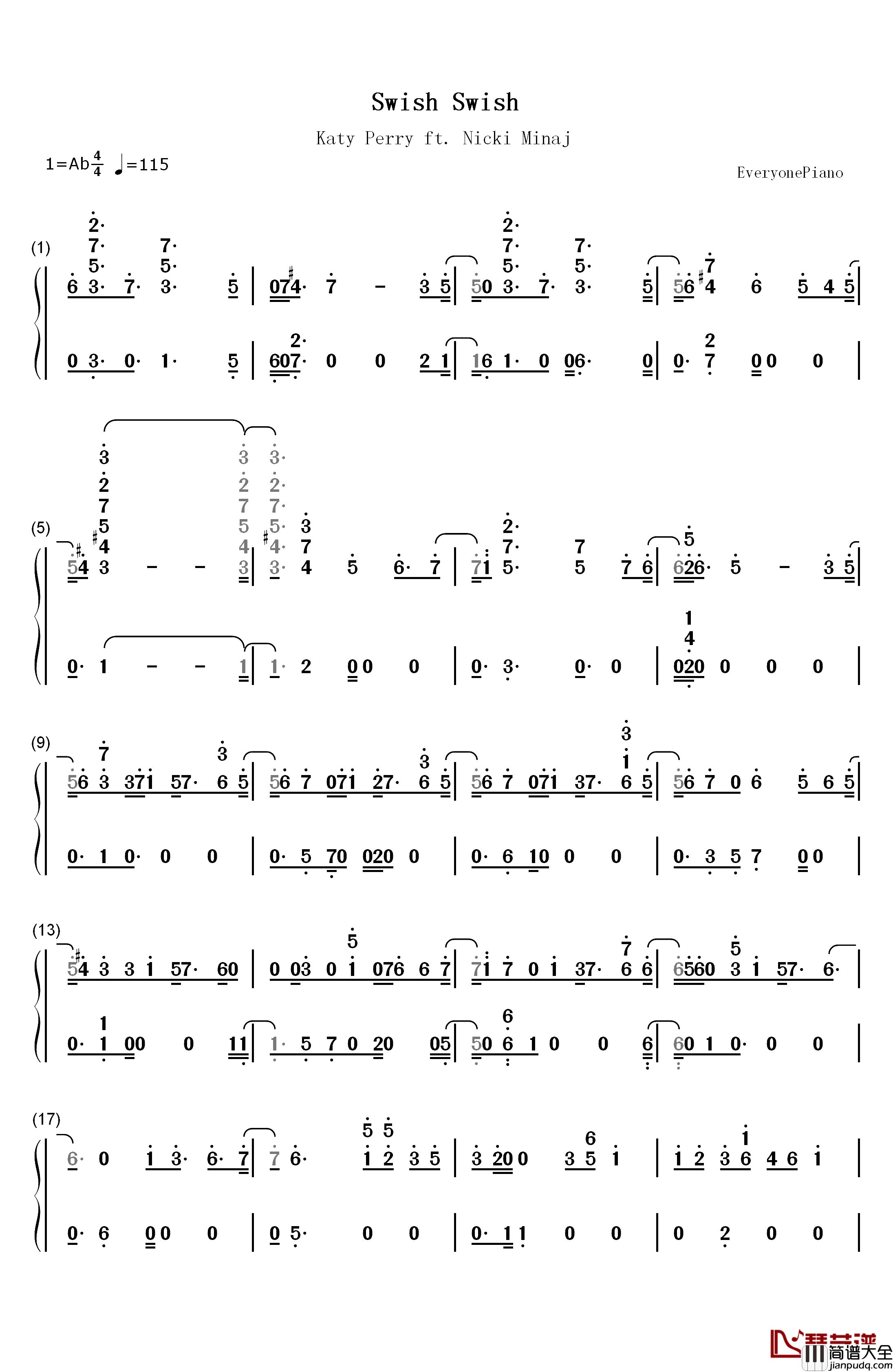 Swish_Swish钢琴简谱_数字双手_Katy_Perry_ft_Nicki_Minaj