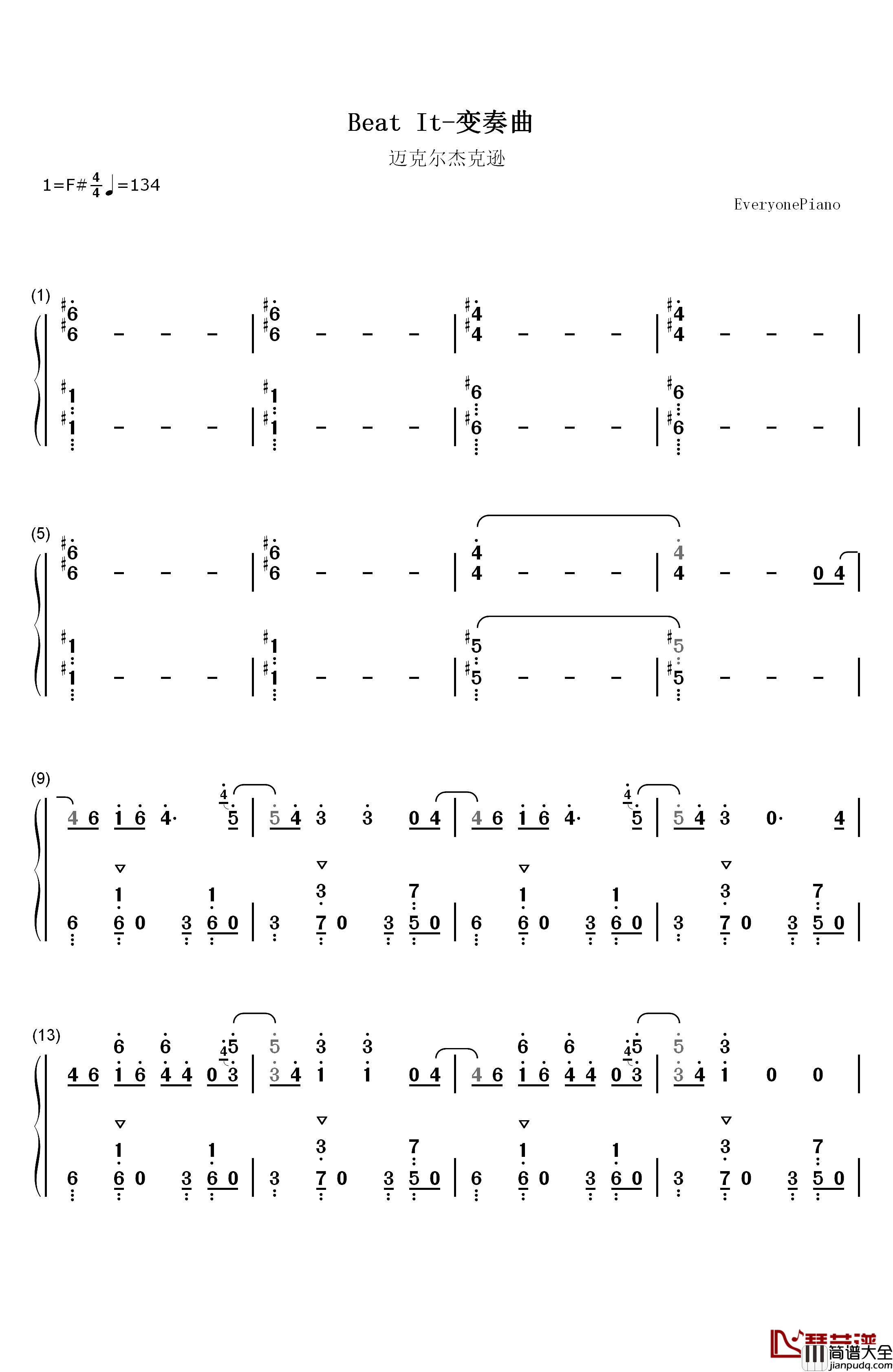 Beat_It钢琴简谱_数字双手_迈克尔·杰克逊__Michael_Jackson