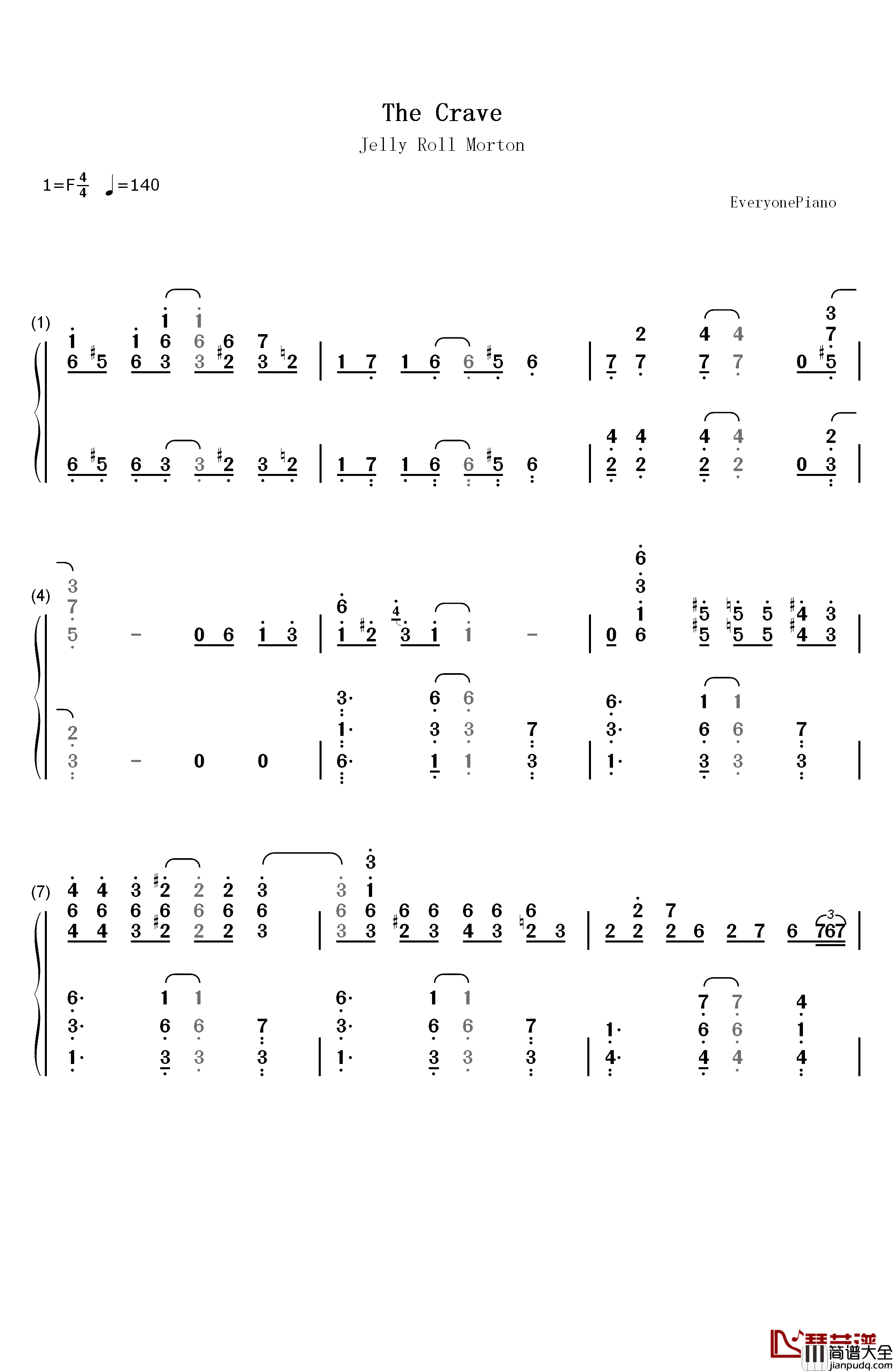 The_Crave钢琴简谱_数字双手_杰利·罗尔·莫顿__Jelly_Roll_Morton