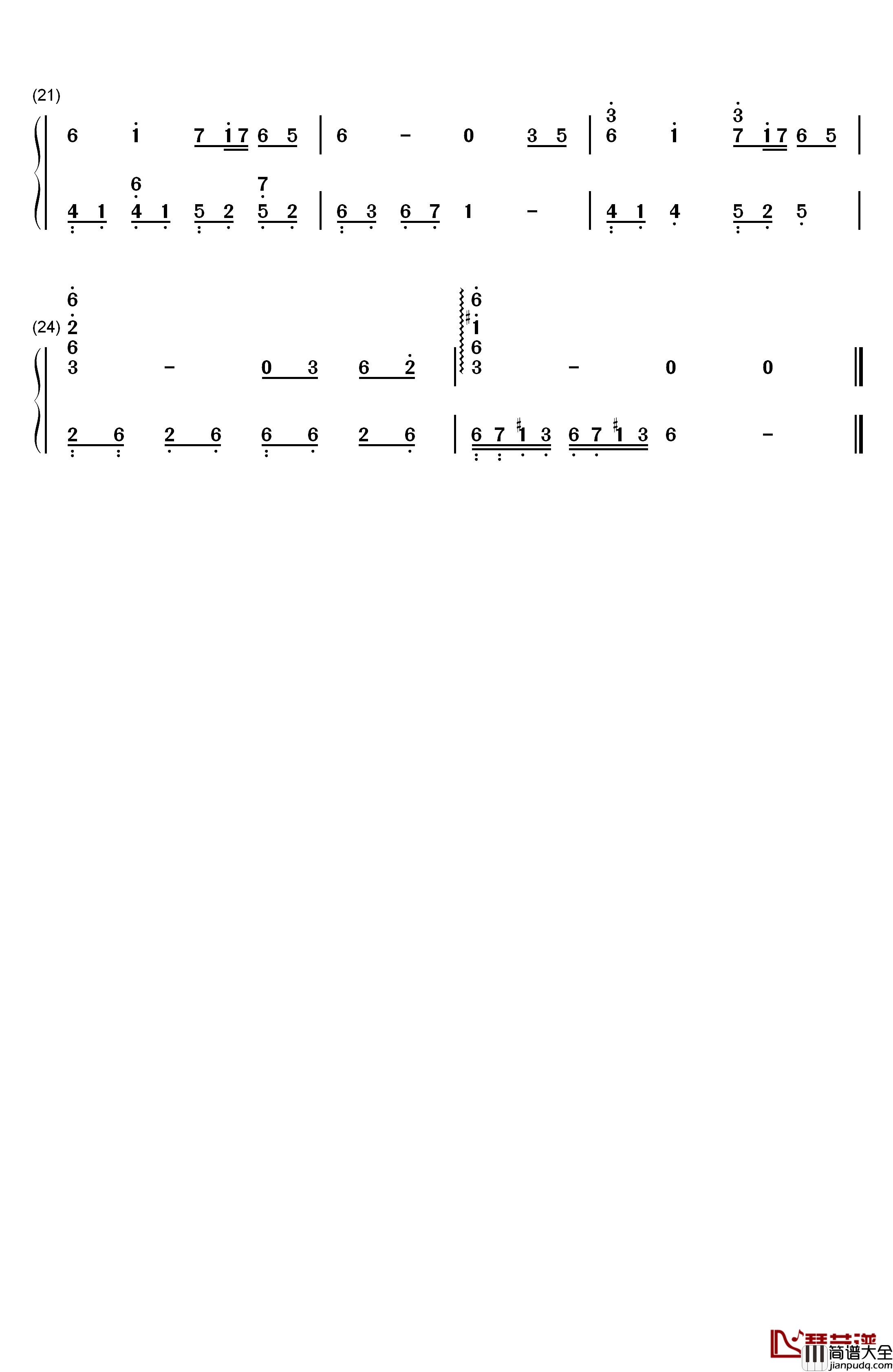 万里の長城钢琴简谱_数字双手_太田美知彦