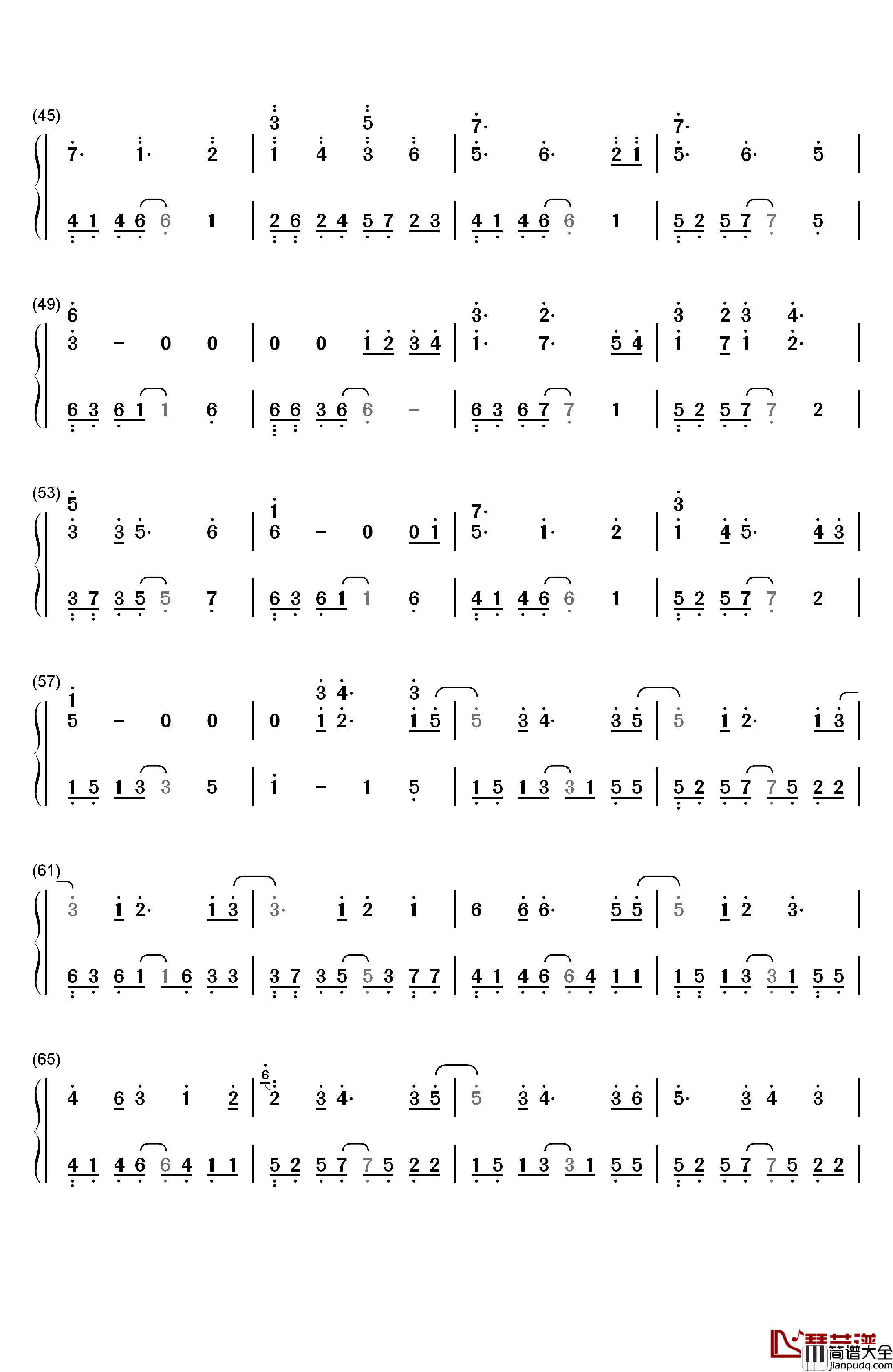 我还想她钢琴简谱_数字双手_林俊杰