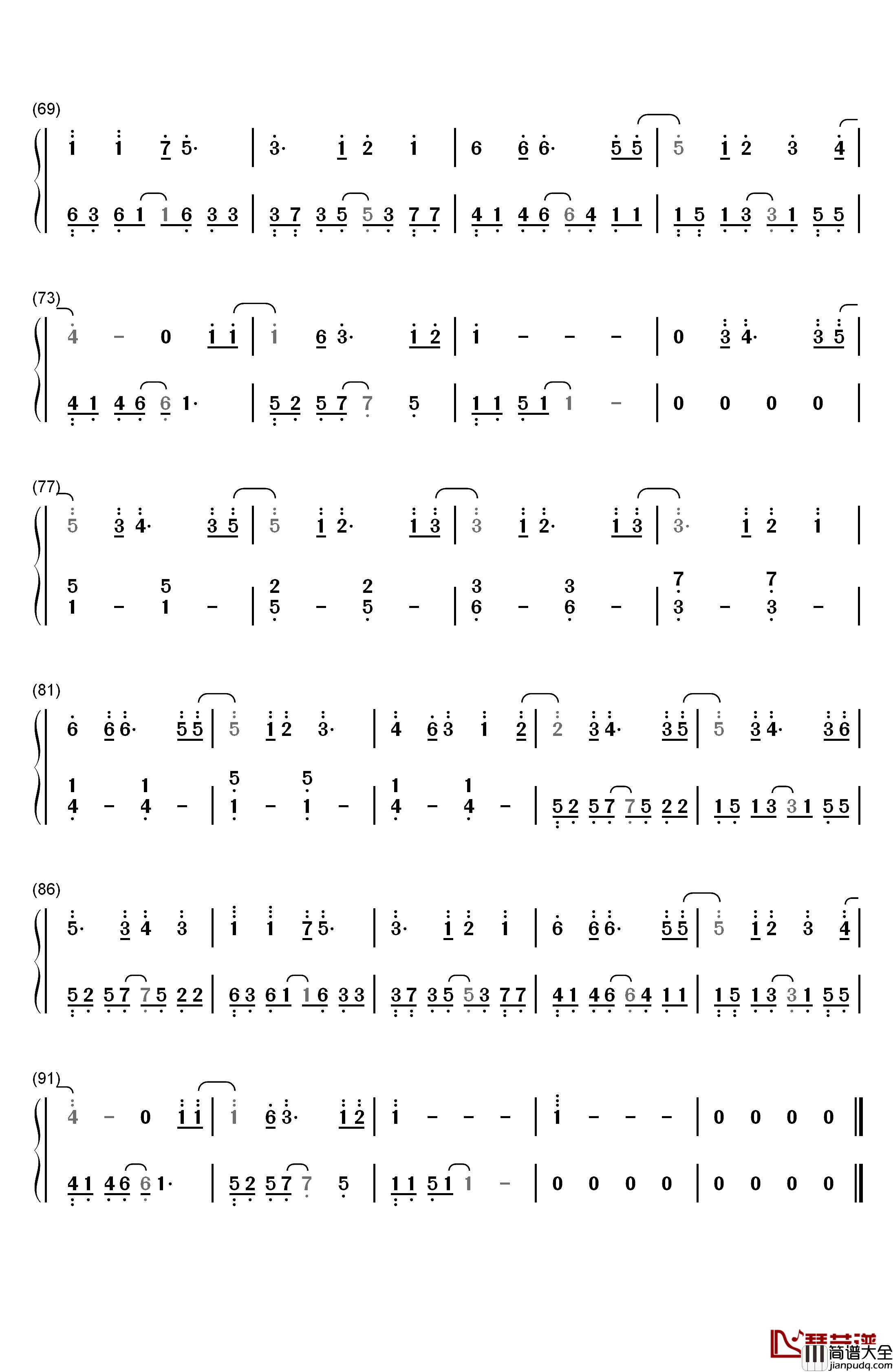 我还想她钢琴简谱_数字双手_林俊杰