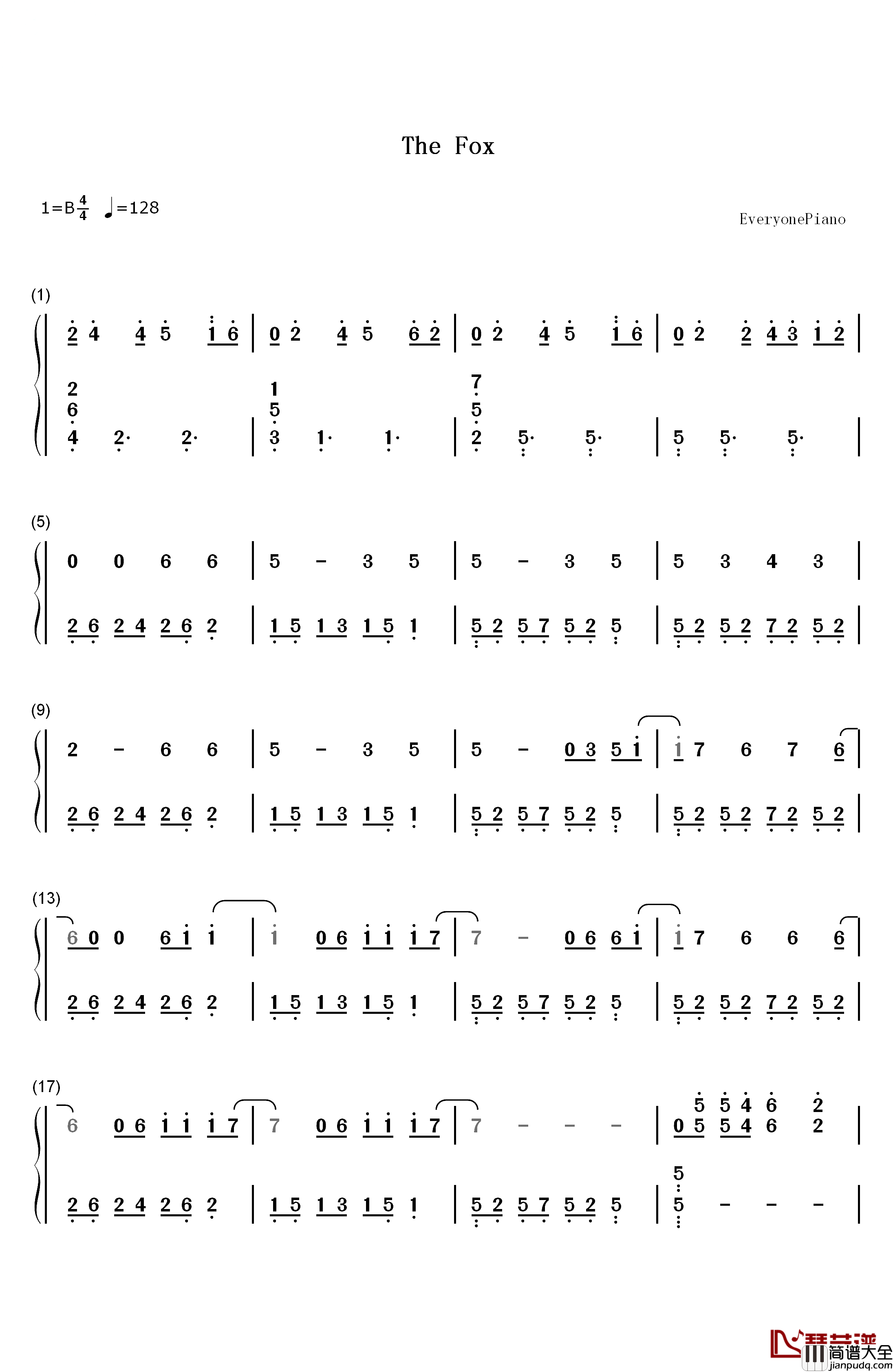 The_Fox钢琴简谱_数字双手_Ylvis