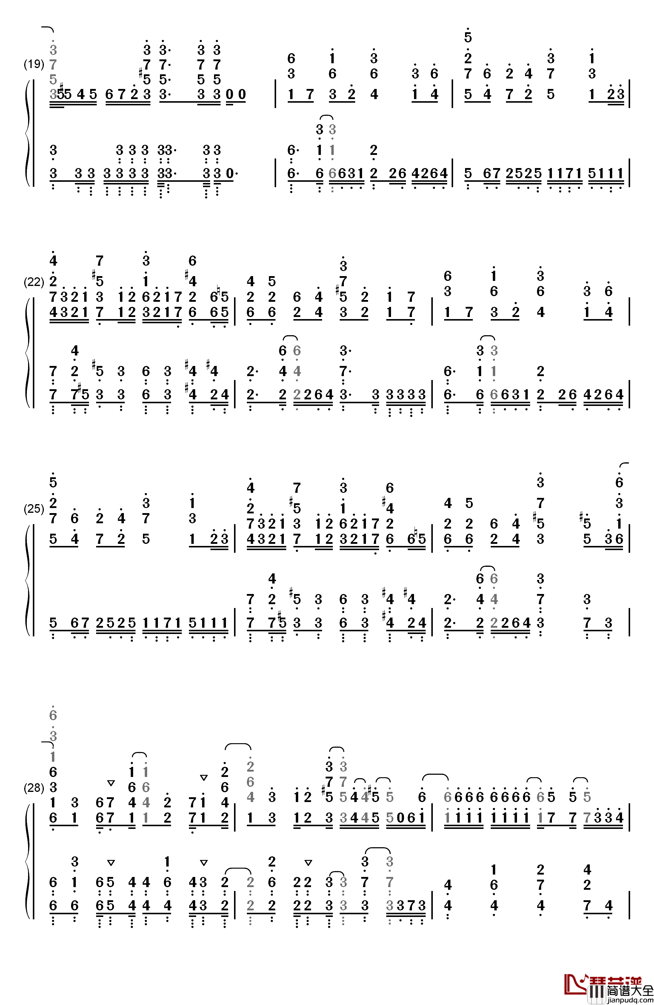 热情のスペクトラム钢琴简谱_数字双手_生物股长