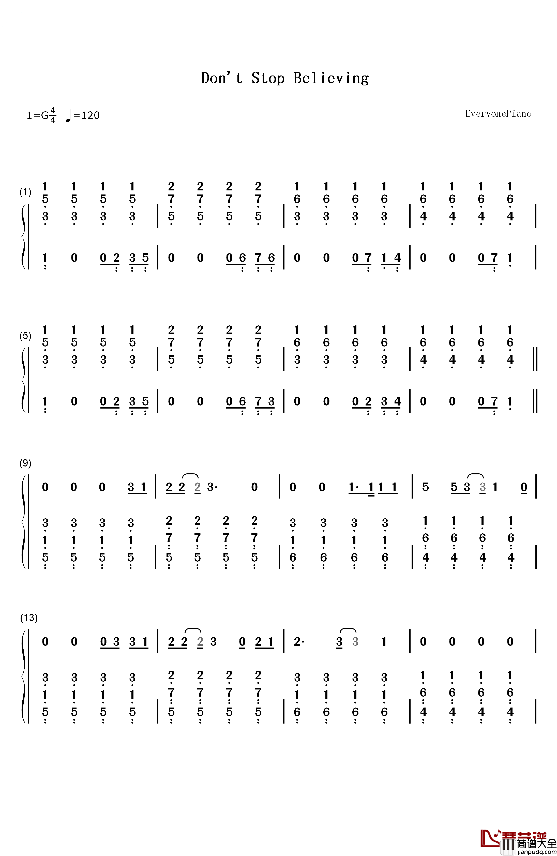 Don't_Stop_Believing钢琴简谱_数字双手_Journey
