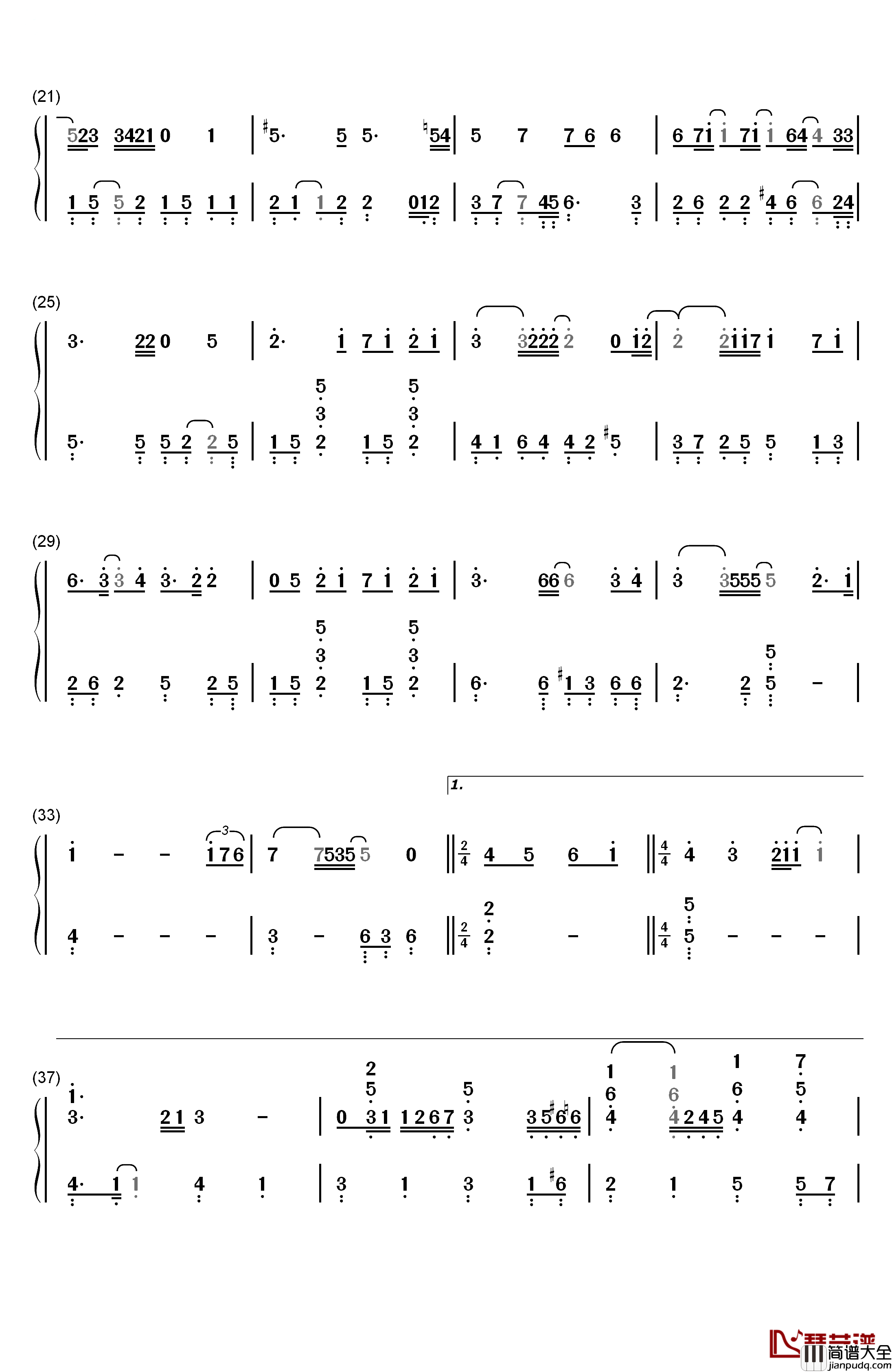 想念你钢琴简谱_数字双手_金范秀