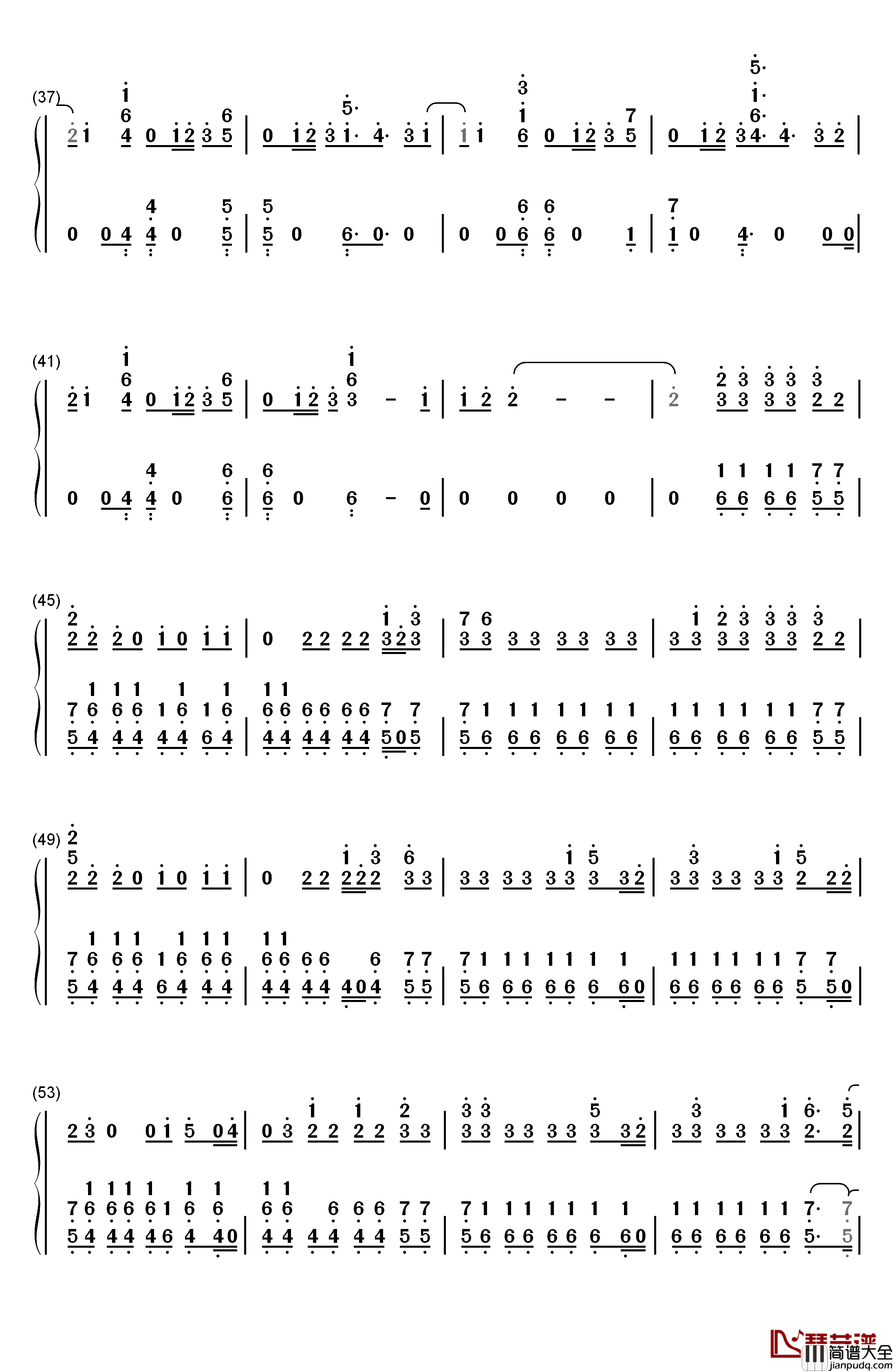 2U钢琴简谱_数字双手_David_Guetta_ft_Justin_Bieber