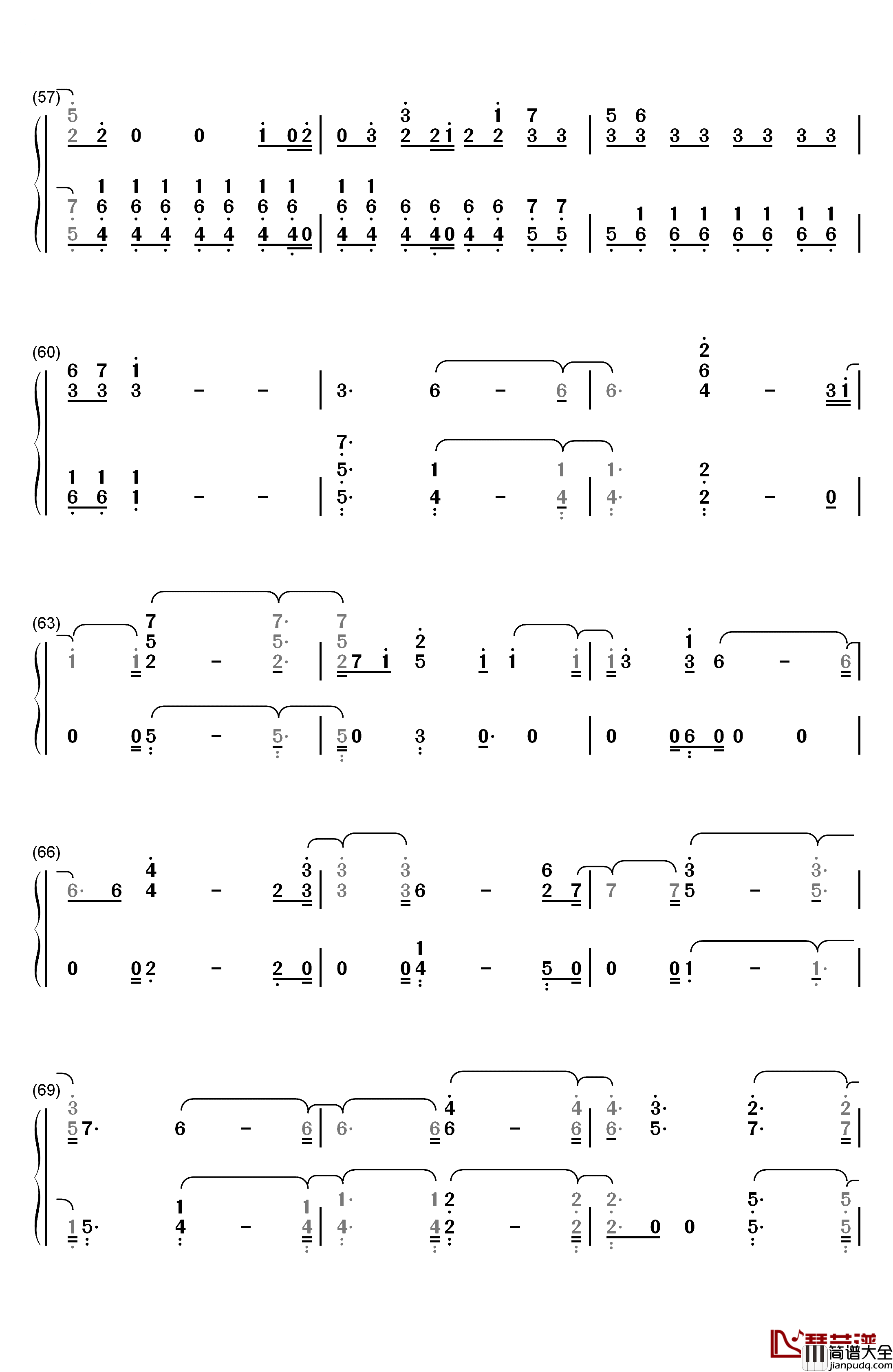 2U钢琴简谱_数字双手_David_Guetta_ft_Justin_Bieber