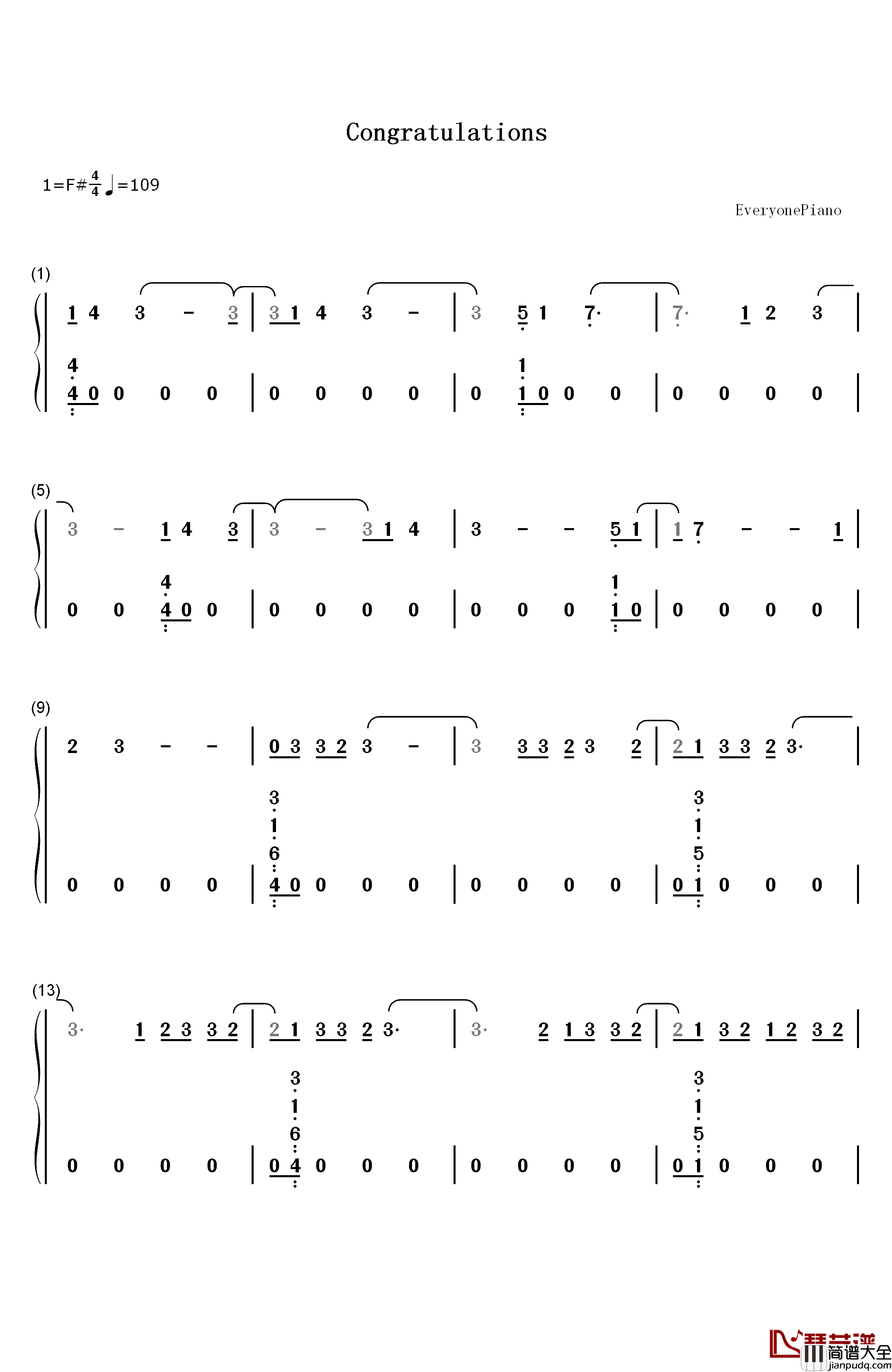 Congratulations钢琴简谱_数字双手_Post_Malone