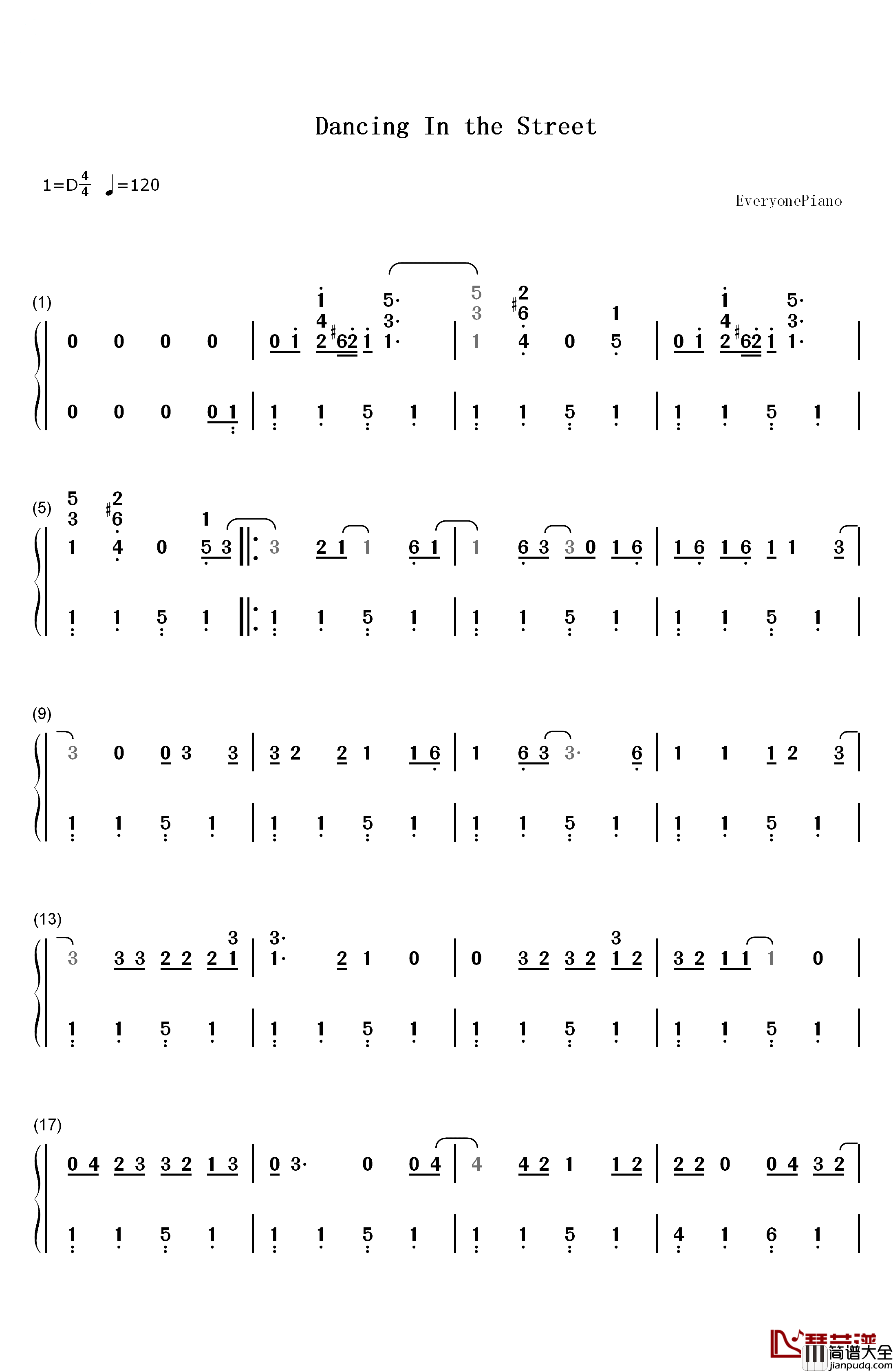 Dancing_In_the_Street钢琴简谱_数字双手_Marvin_Gaye__William_Mickey_Stevenson__Ivy_Jo_Hunter