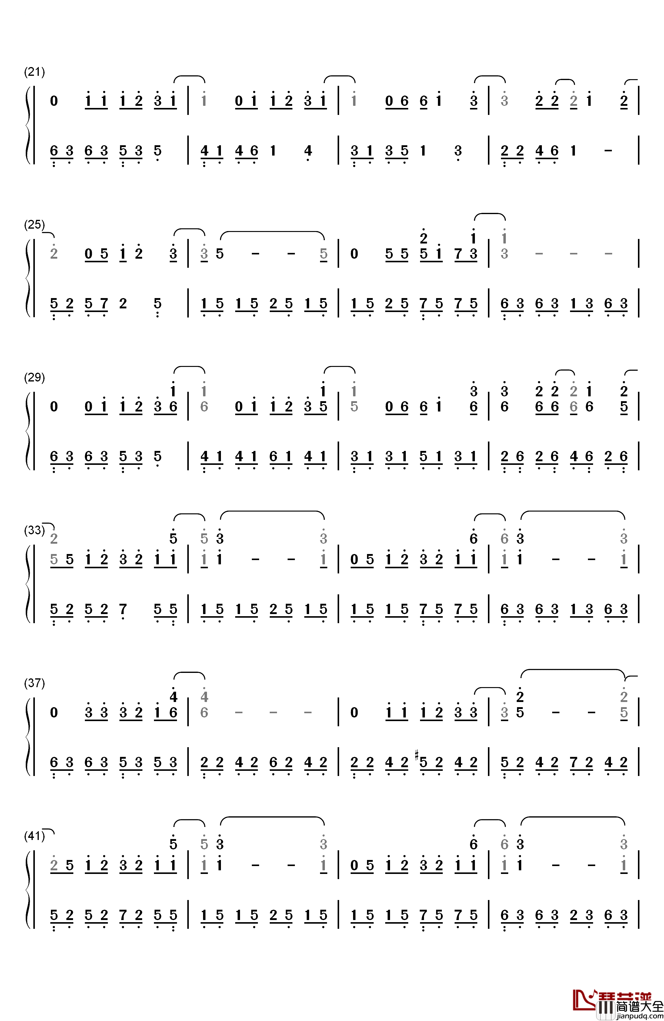 星星钢琴简谱_数字双手_牛奶咖啡