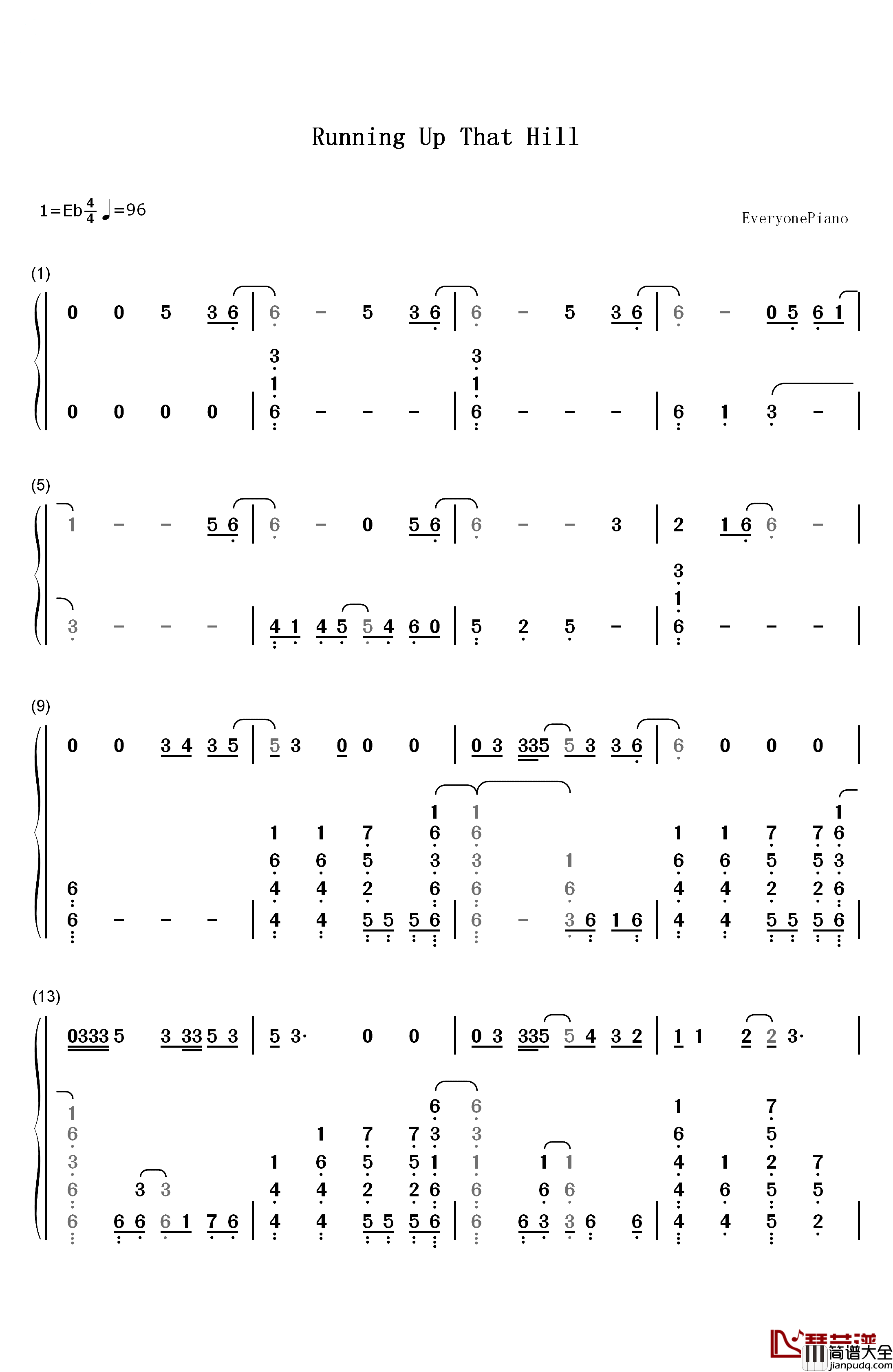 Running_Up_That_Hill钢琴简谱_数字双手_Kate_Bush