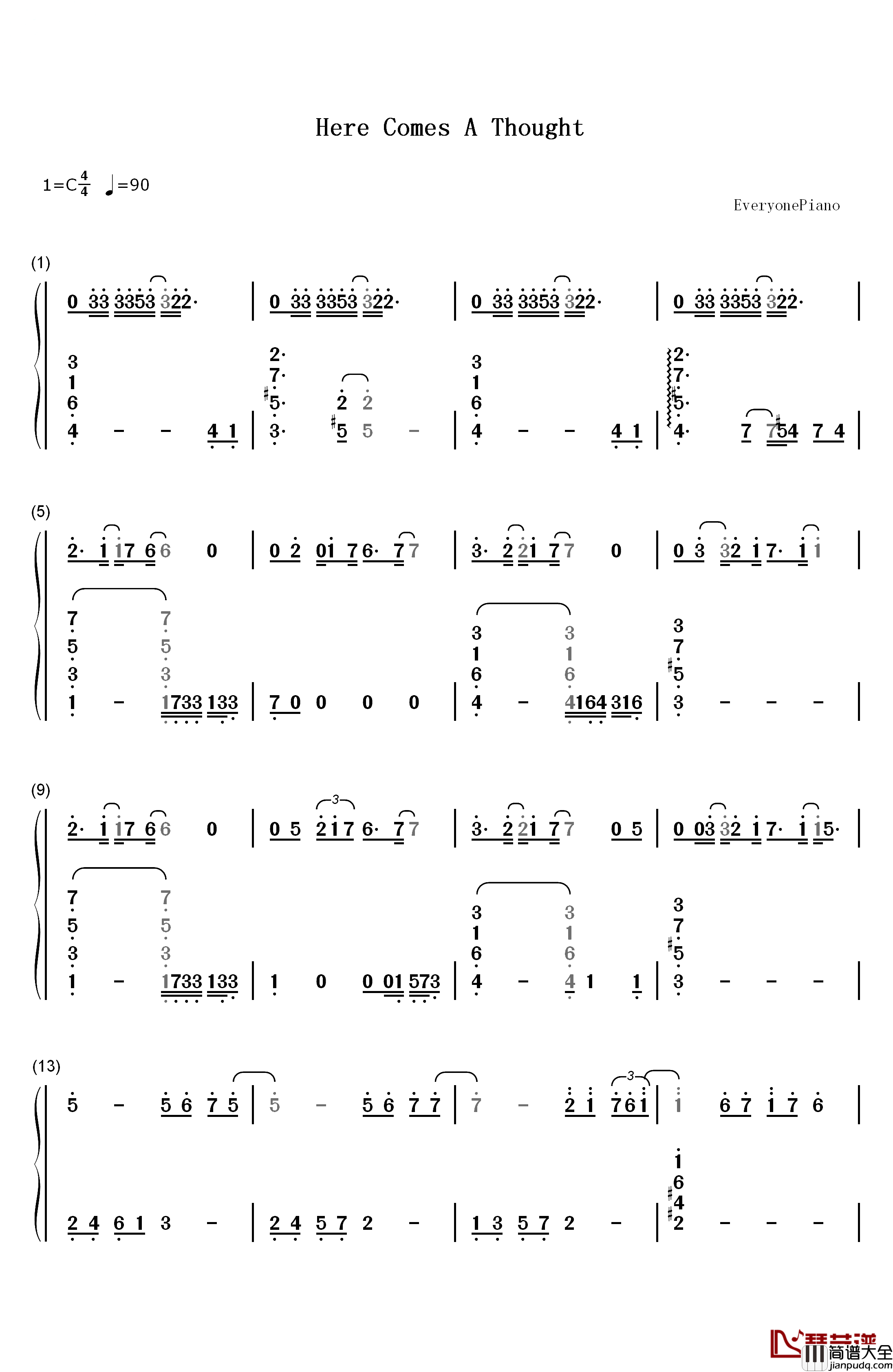 Here_Comes_A_Thought钢琴简谱_数字双手_Rebecca_Sugar