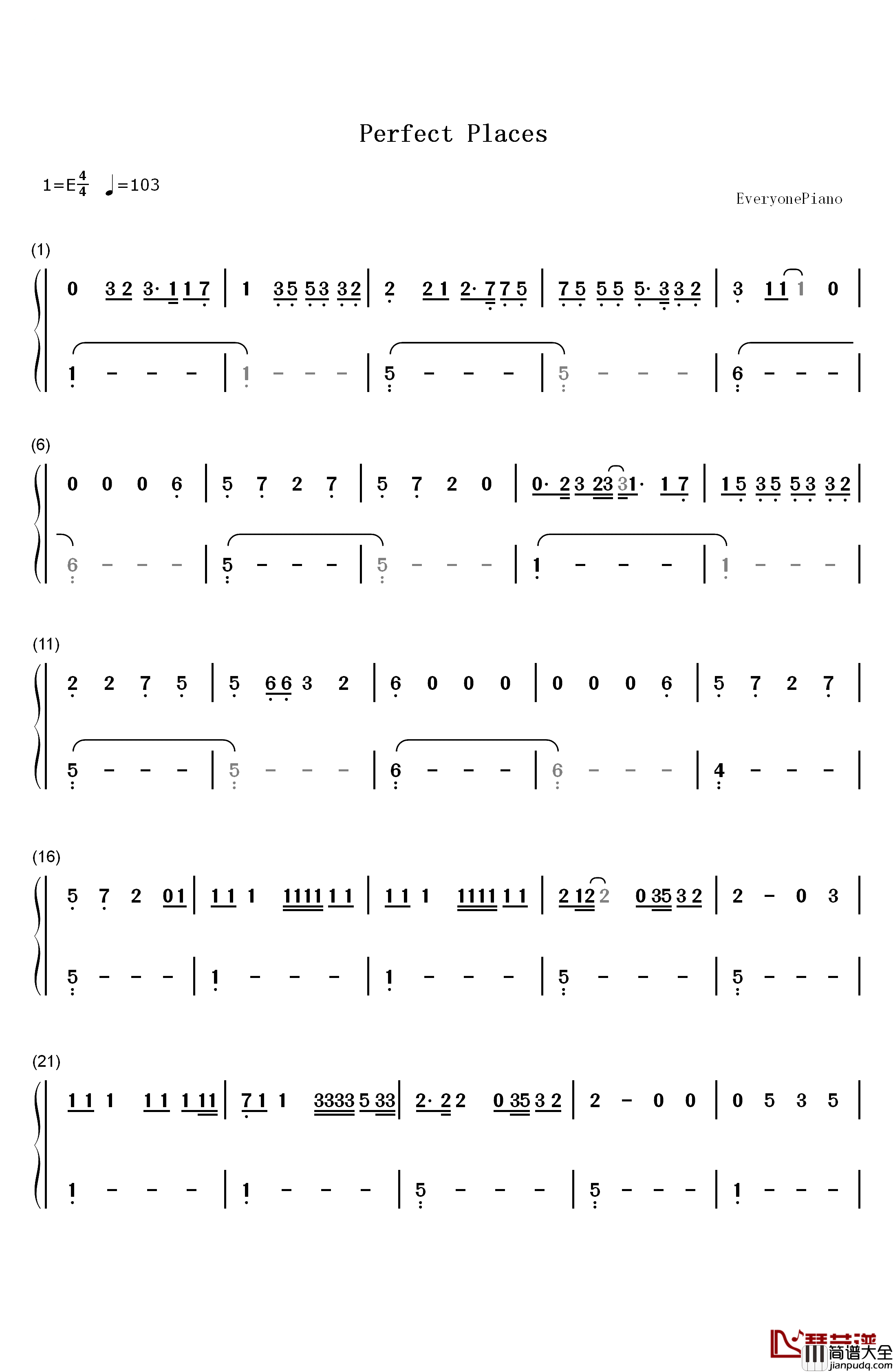 Perfect_Places钢琴简谱_数字双手_Lorde