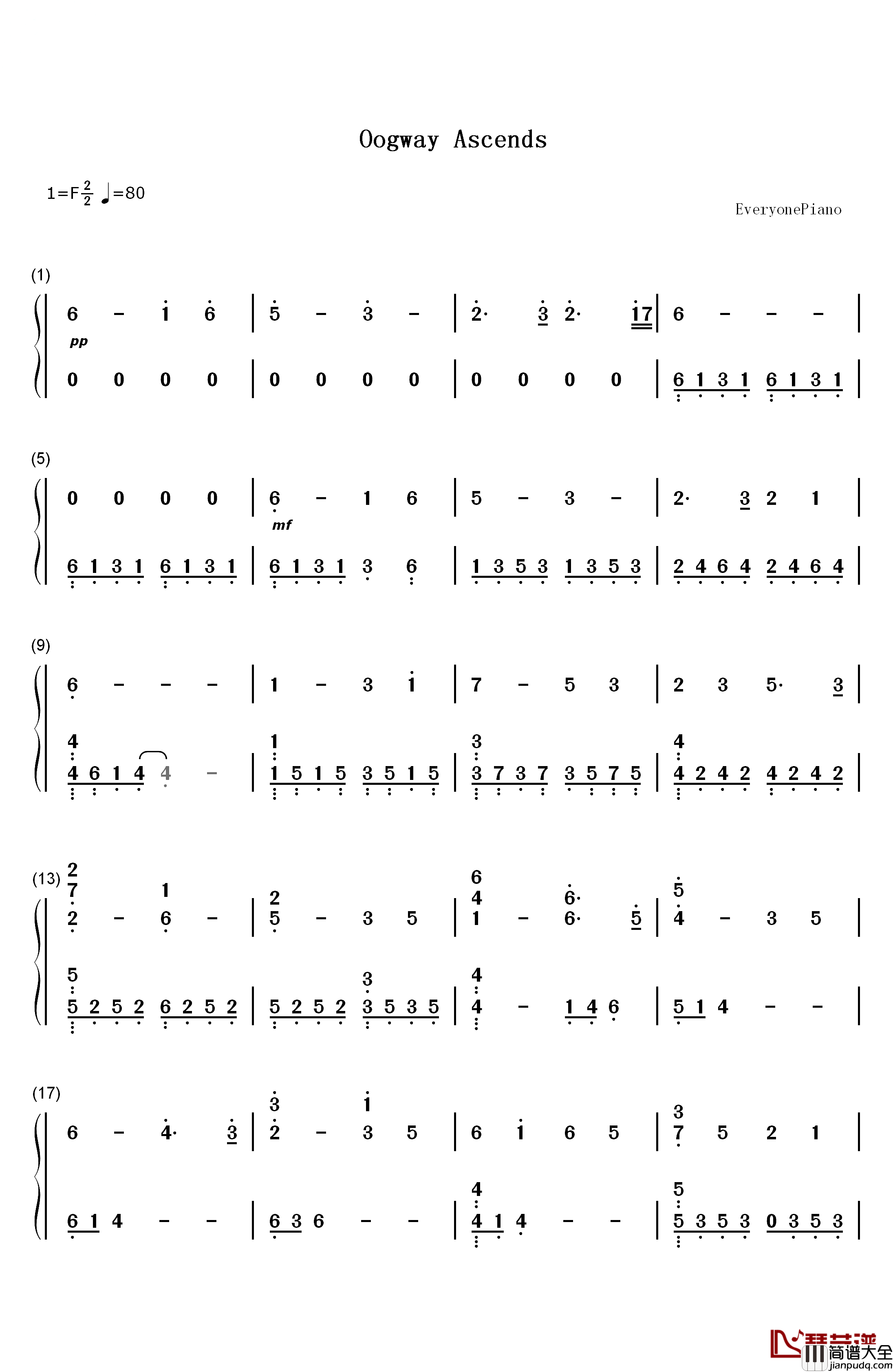 Oogway_Ascends钢琴简谱_数字双手_Hans_Zimmer