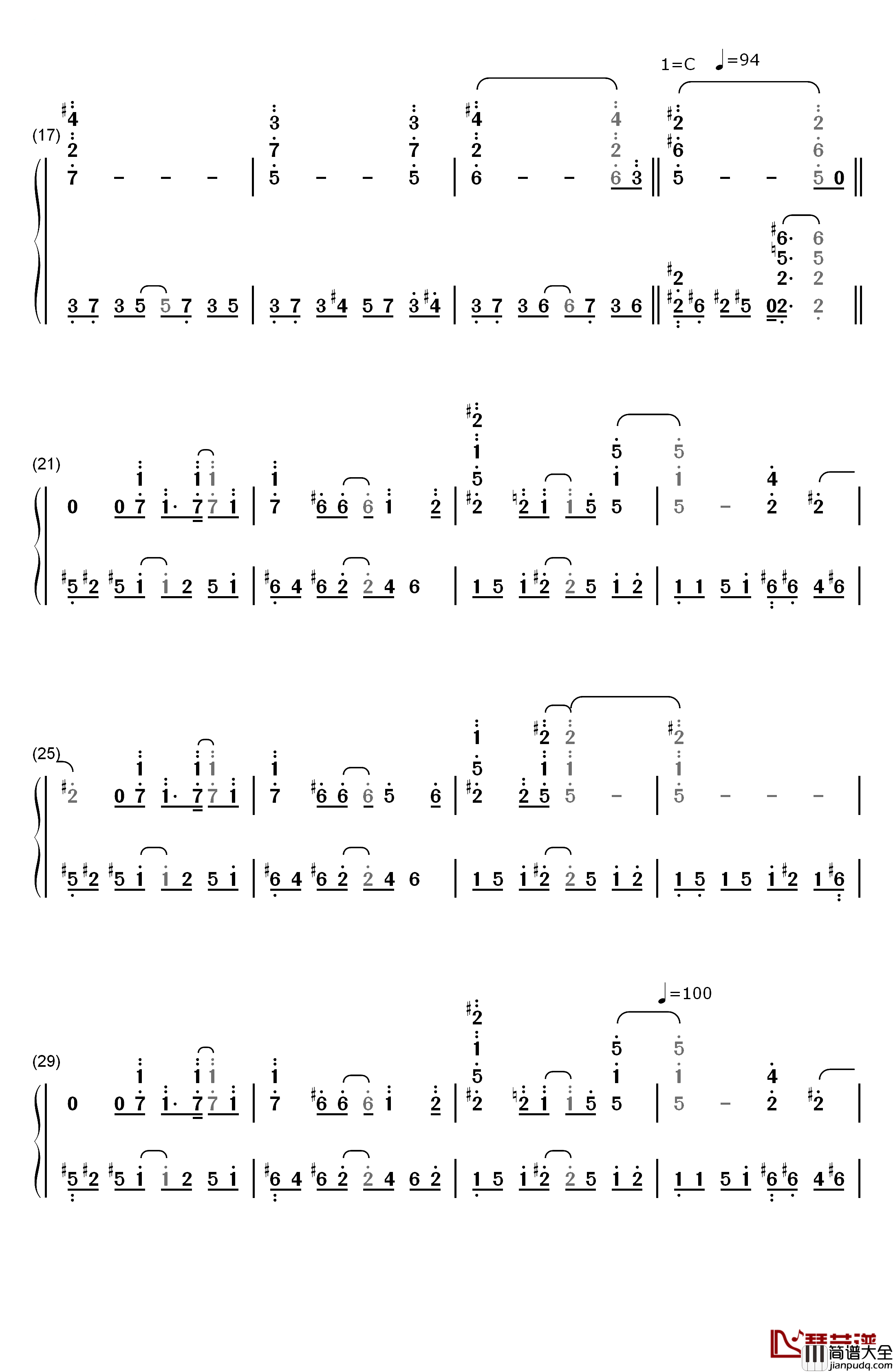 羽根钢琴简谱_数字双手_折户伸治