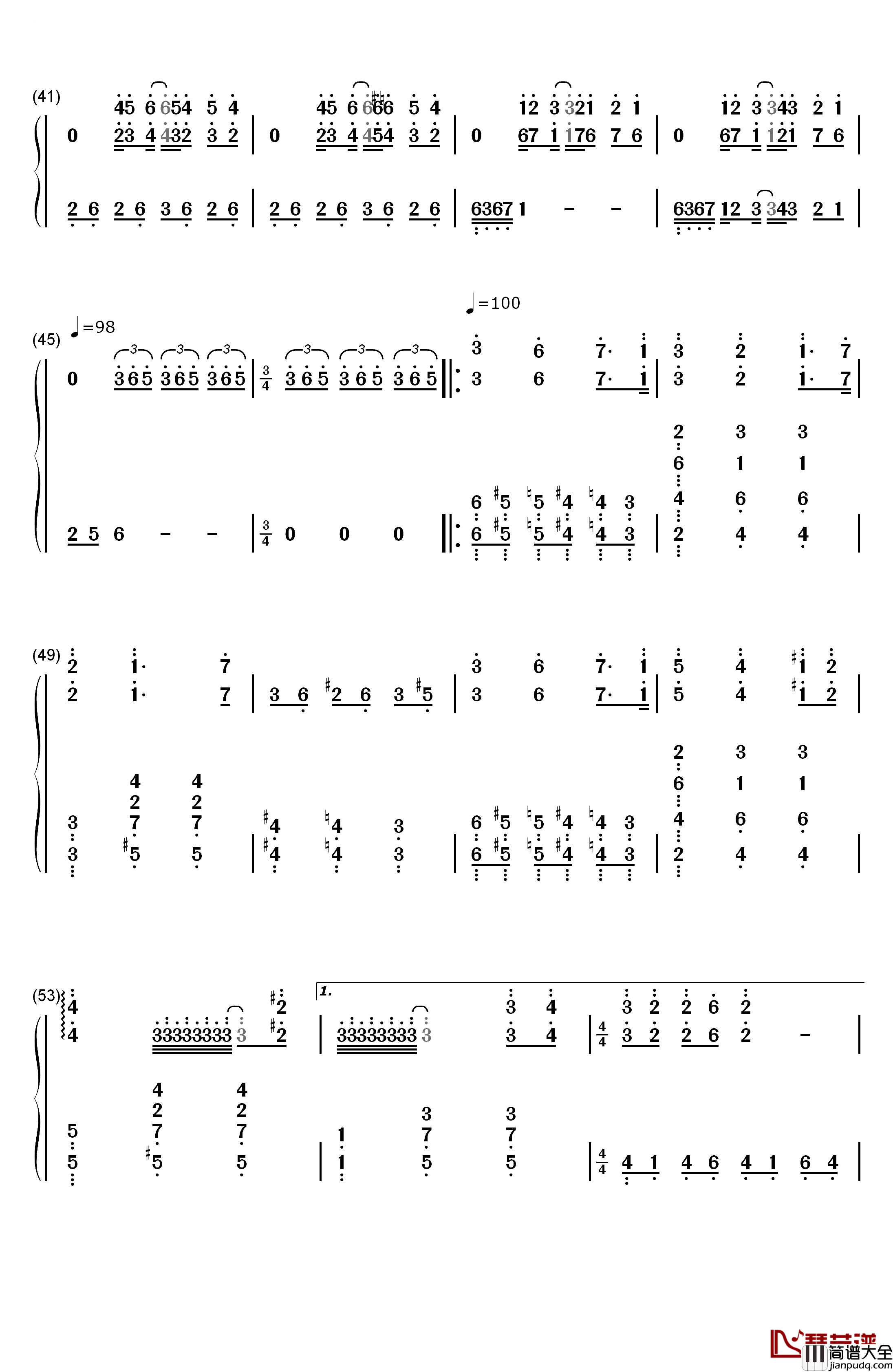 花火钢琴简谱_数字双手_久石让