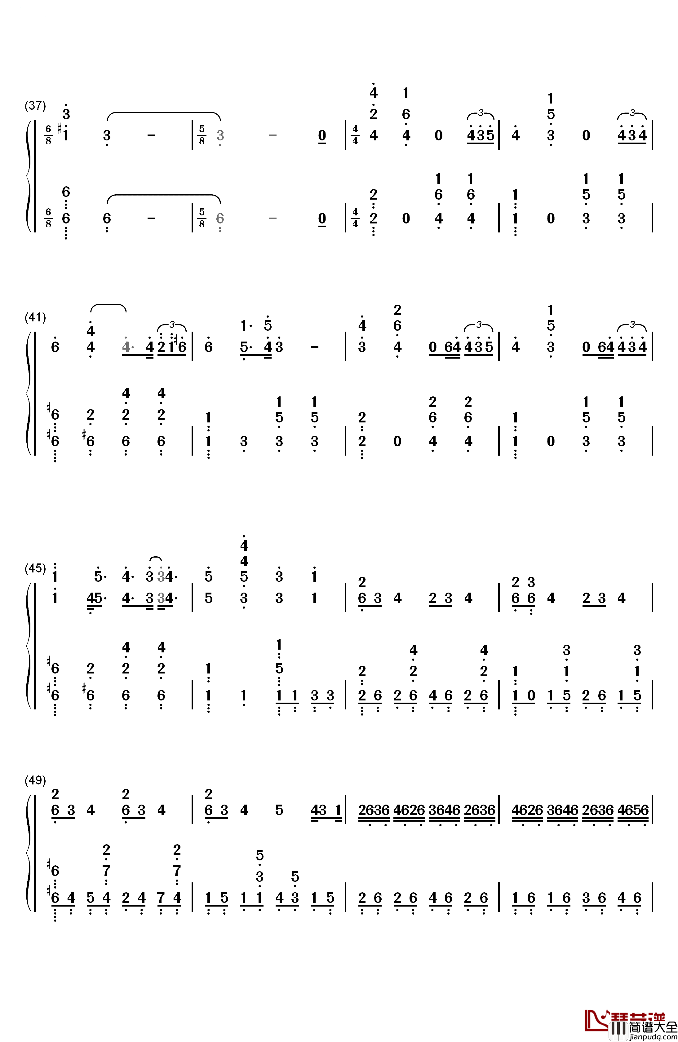 Pianoforte钢琴简谱_数字双手_泽野弘之