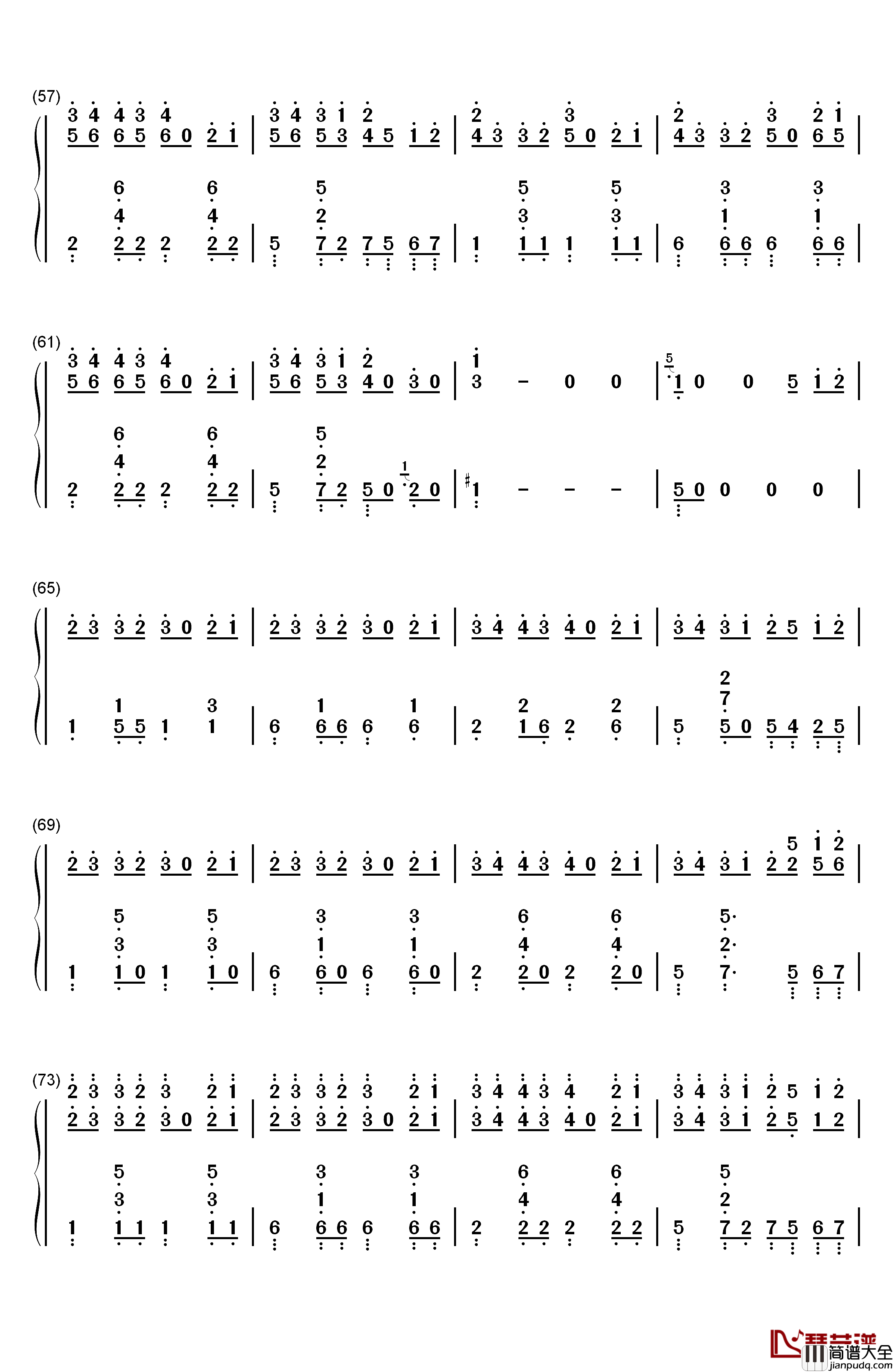 吵架歌钢琴简谱_数字双手_汪苏泷