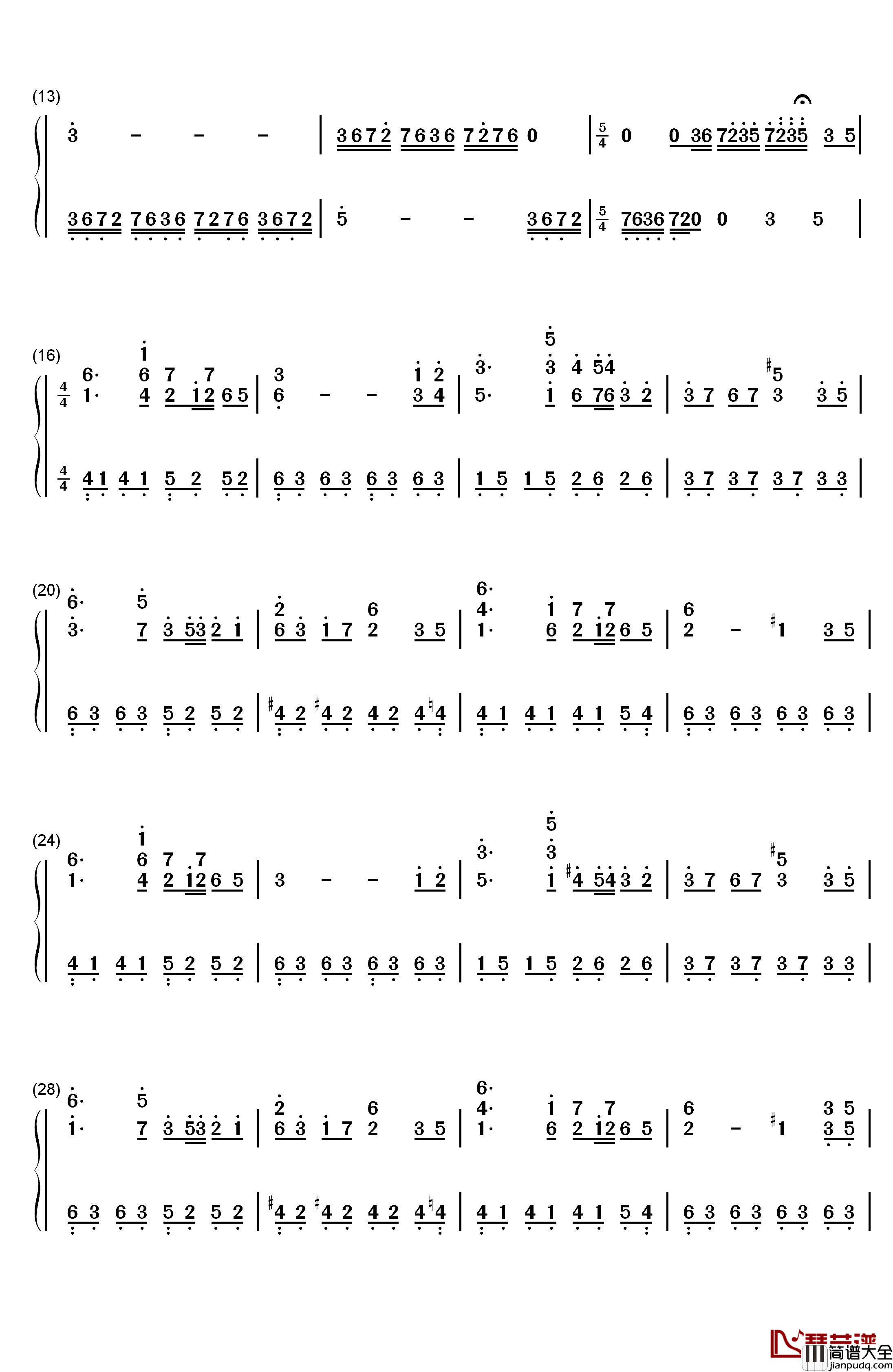 千年幻想郷钢琴简谱_数字双手_东方project