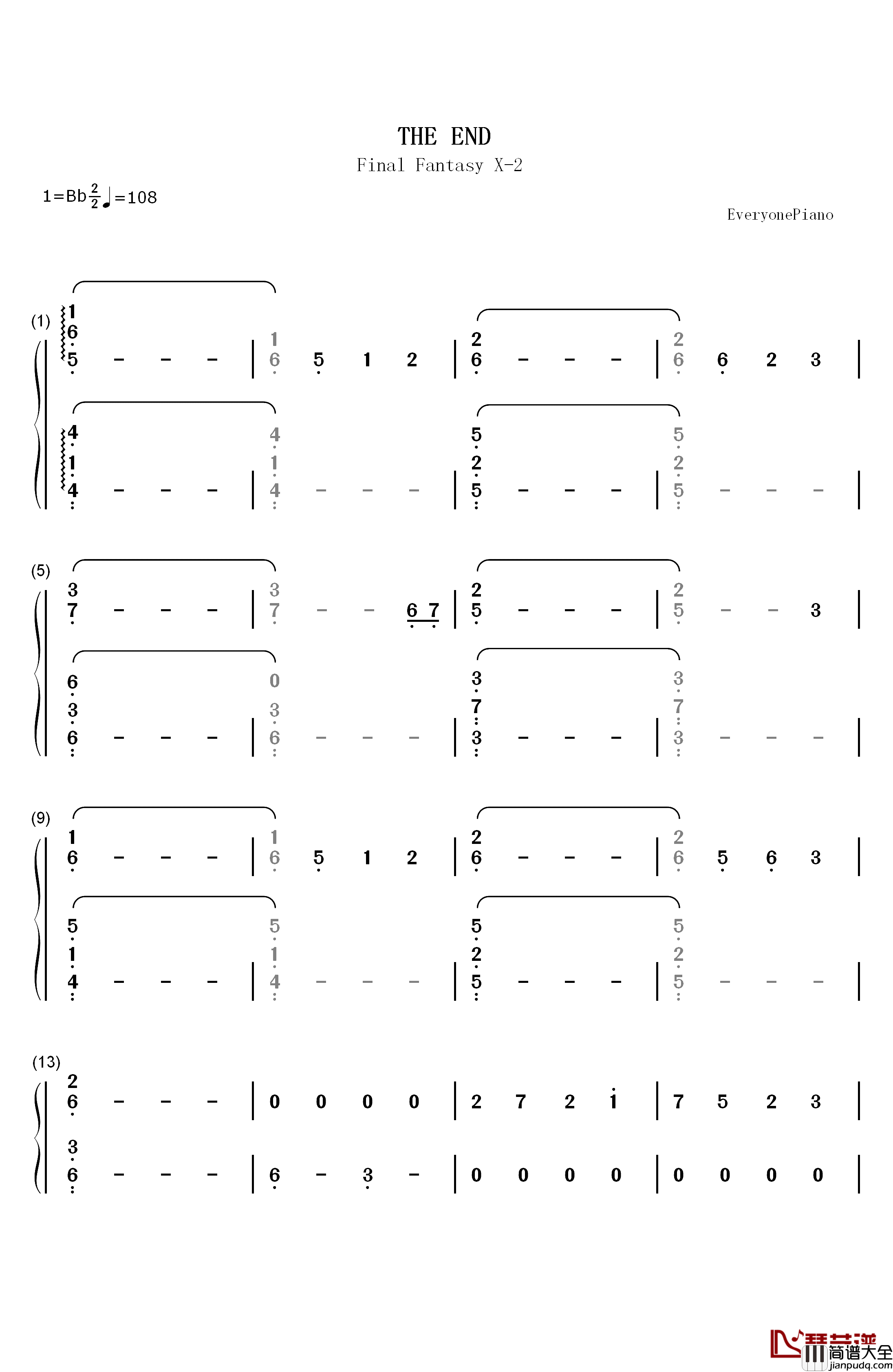 THE_END钢琴简谱_数字双手_松枝贺子
