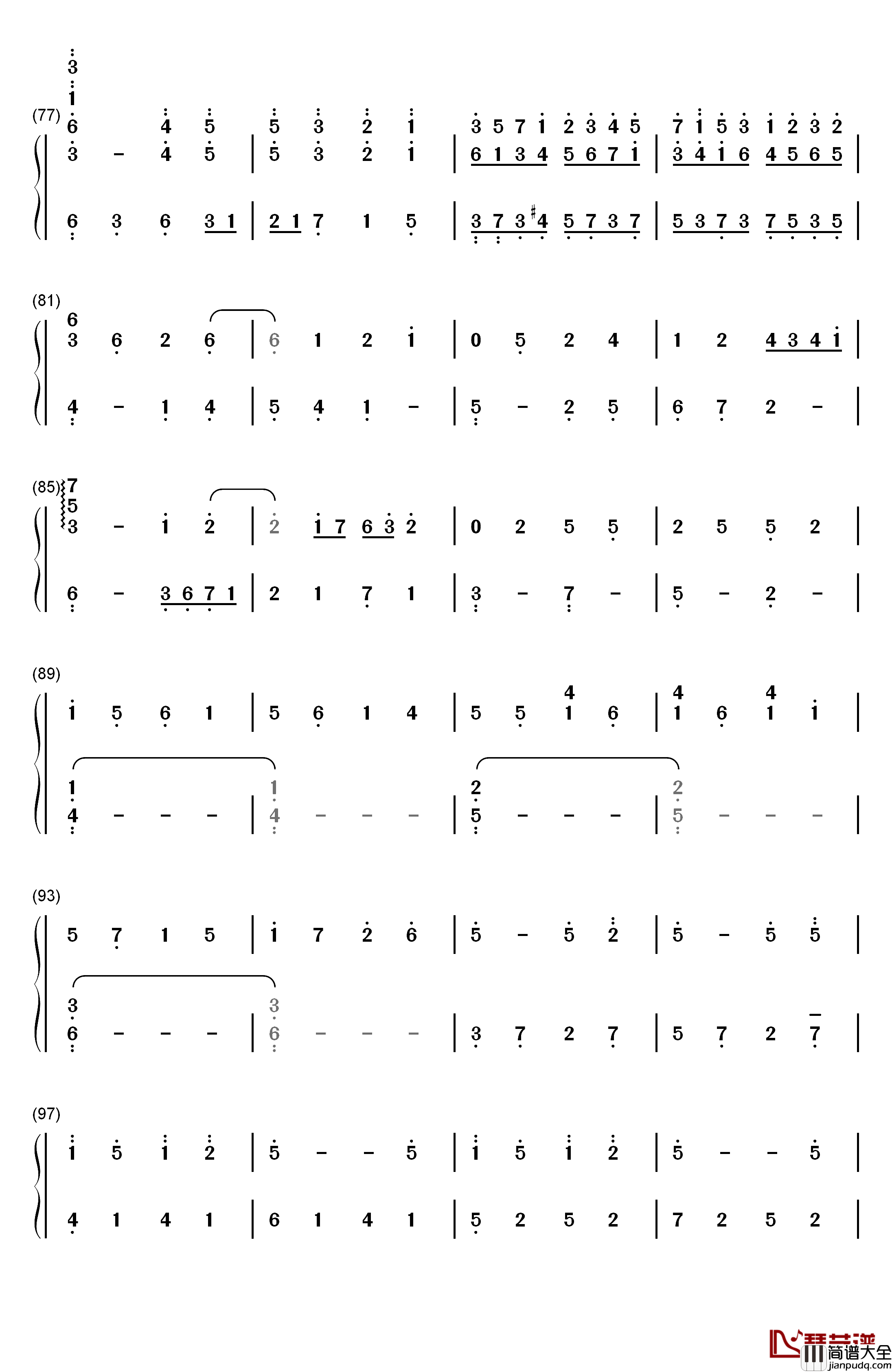 THE_END钢琴简谱_数字双手_松枝贺子