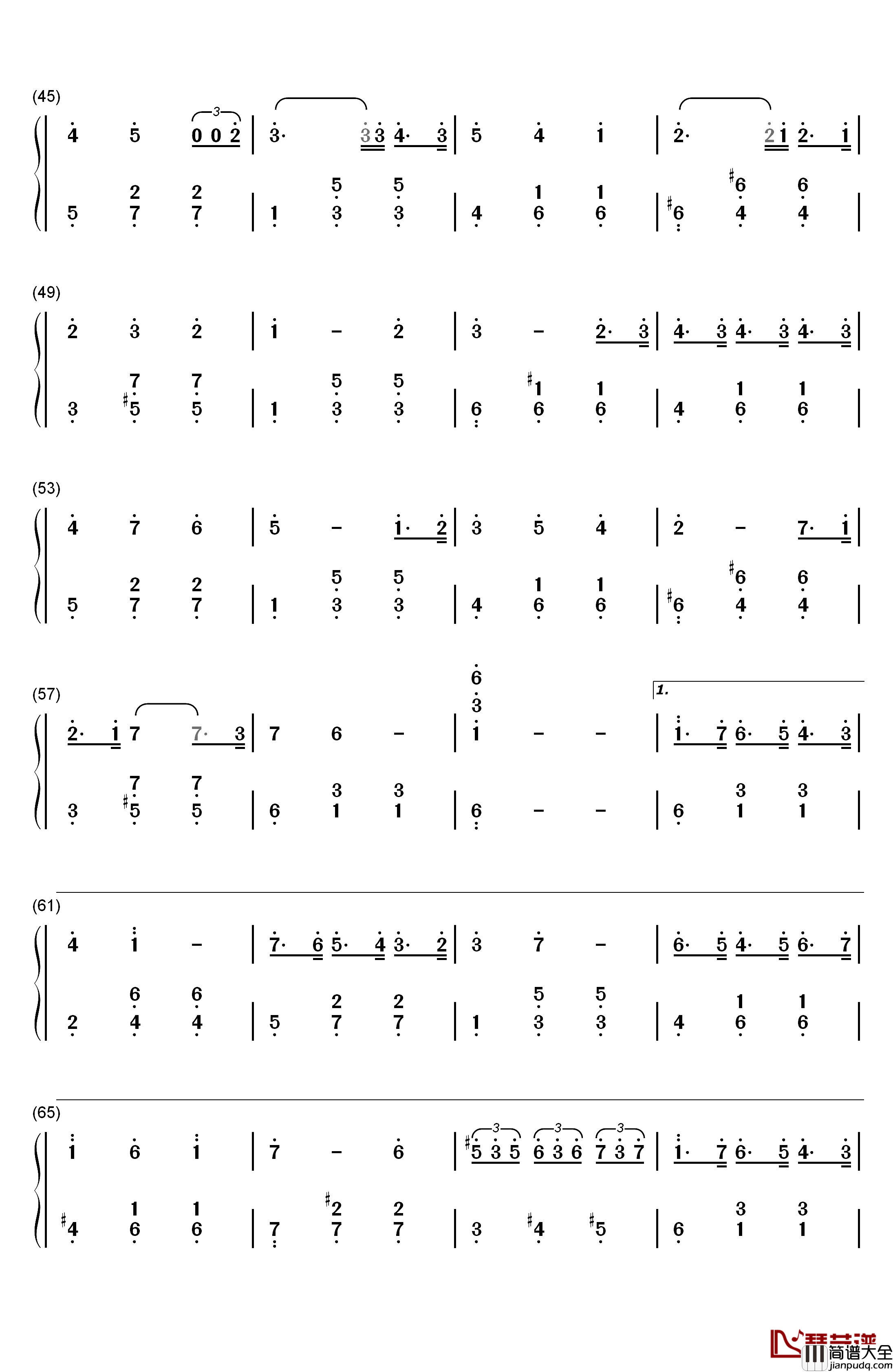 为了你钢琴简谱_数字双手_Ryu