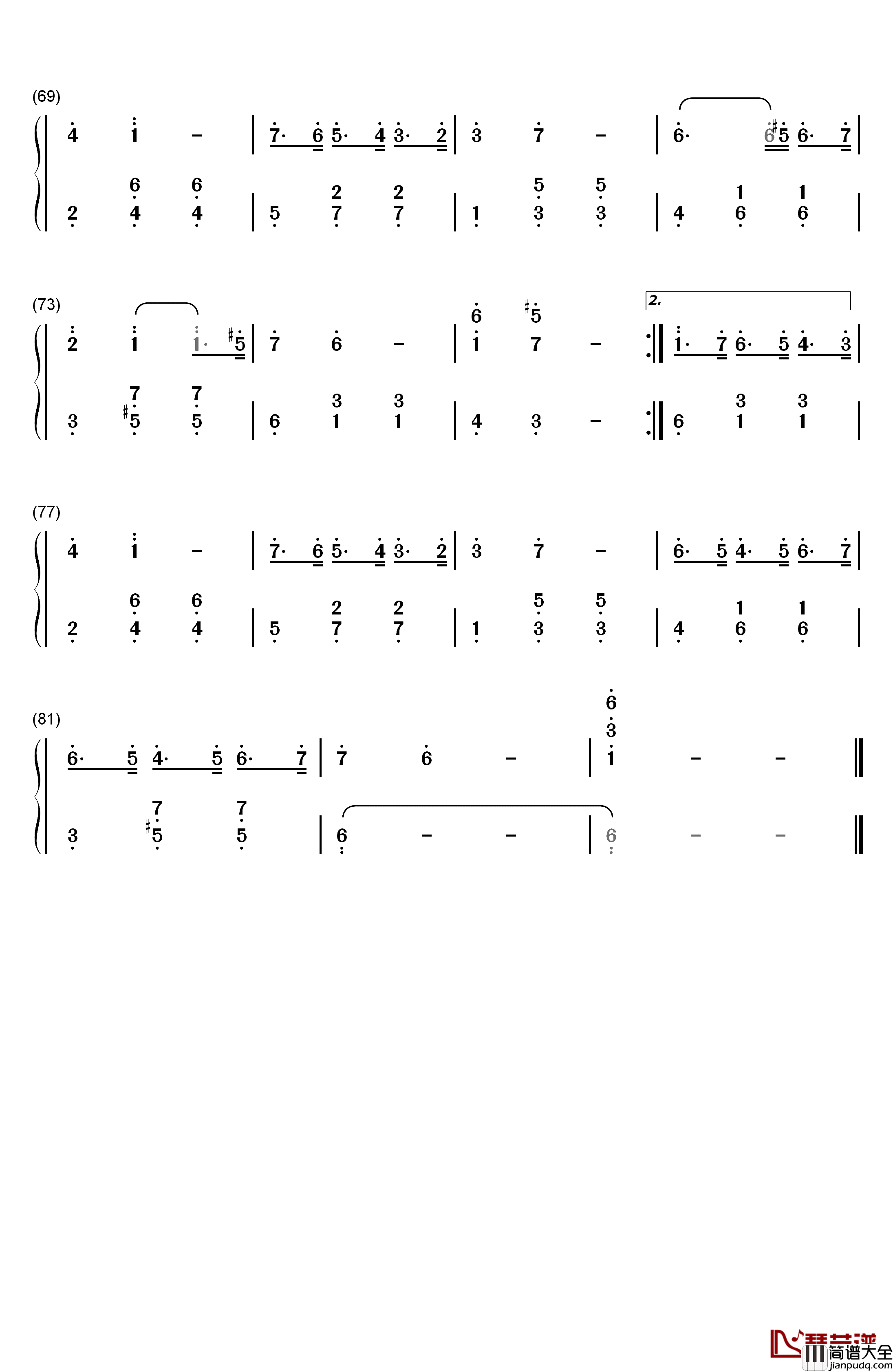 为了你钢琴简谱_数字双手_Ryu